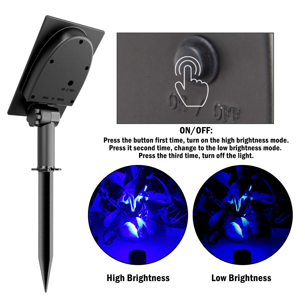 T-SUNUS Solar Spot Lights, 2-in-1 Outdoor Landscape Lighting, Waterproof, Blue, Model TS-S4201, for Yard, Driveway, Pool, Patio