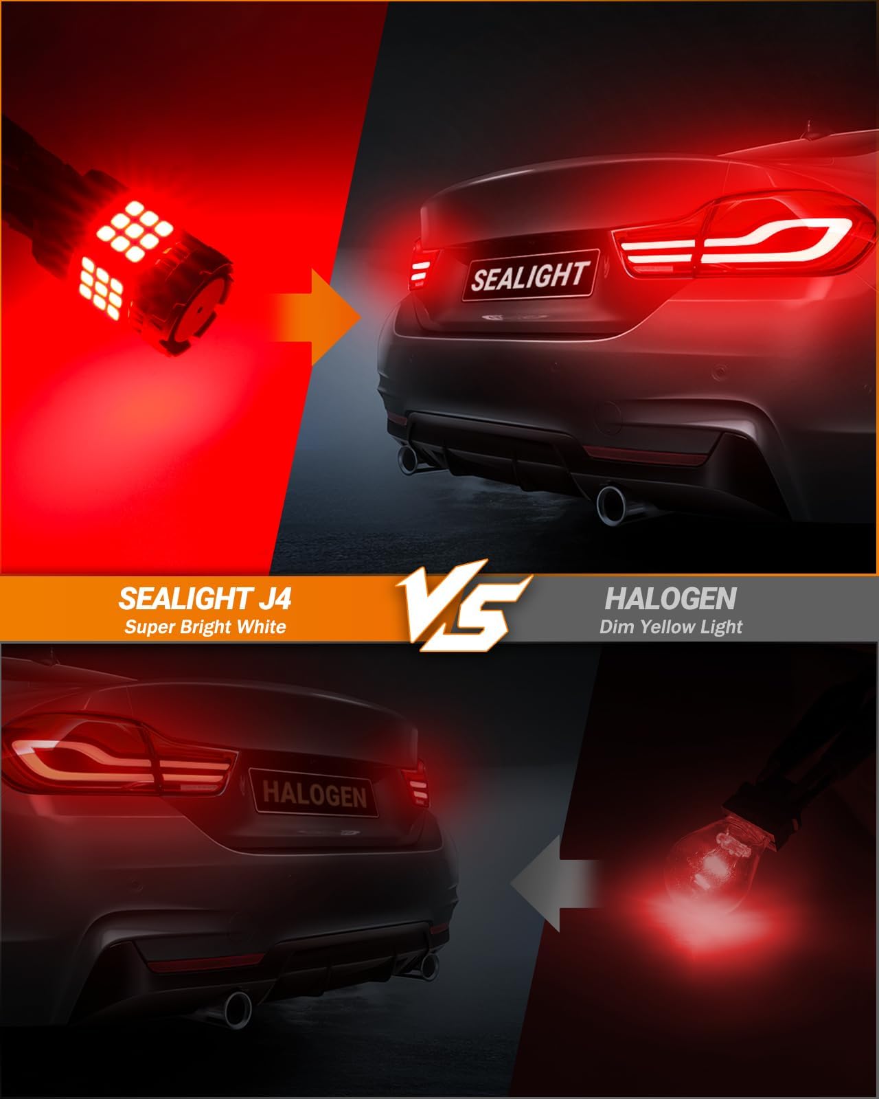 SEALIGHT 7443 LED Bulbs Red, 600% Brighter for Brake Lights, T20 W21W, Pack of 2