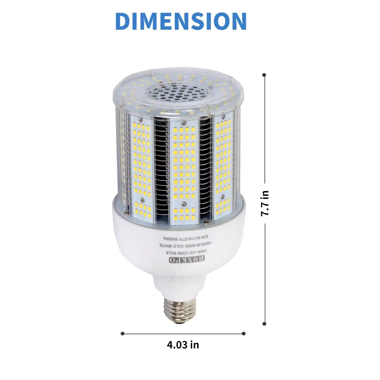 BMXKPO 100W LED Corn Cob Light Bulb, 5000K Daylight, E26/E39 Base, 2-Pack, Aluminum, Replacement for 400W Metal Halide