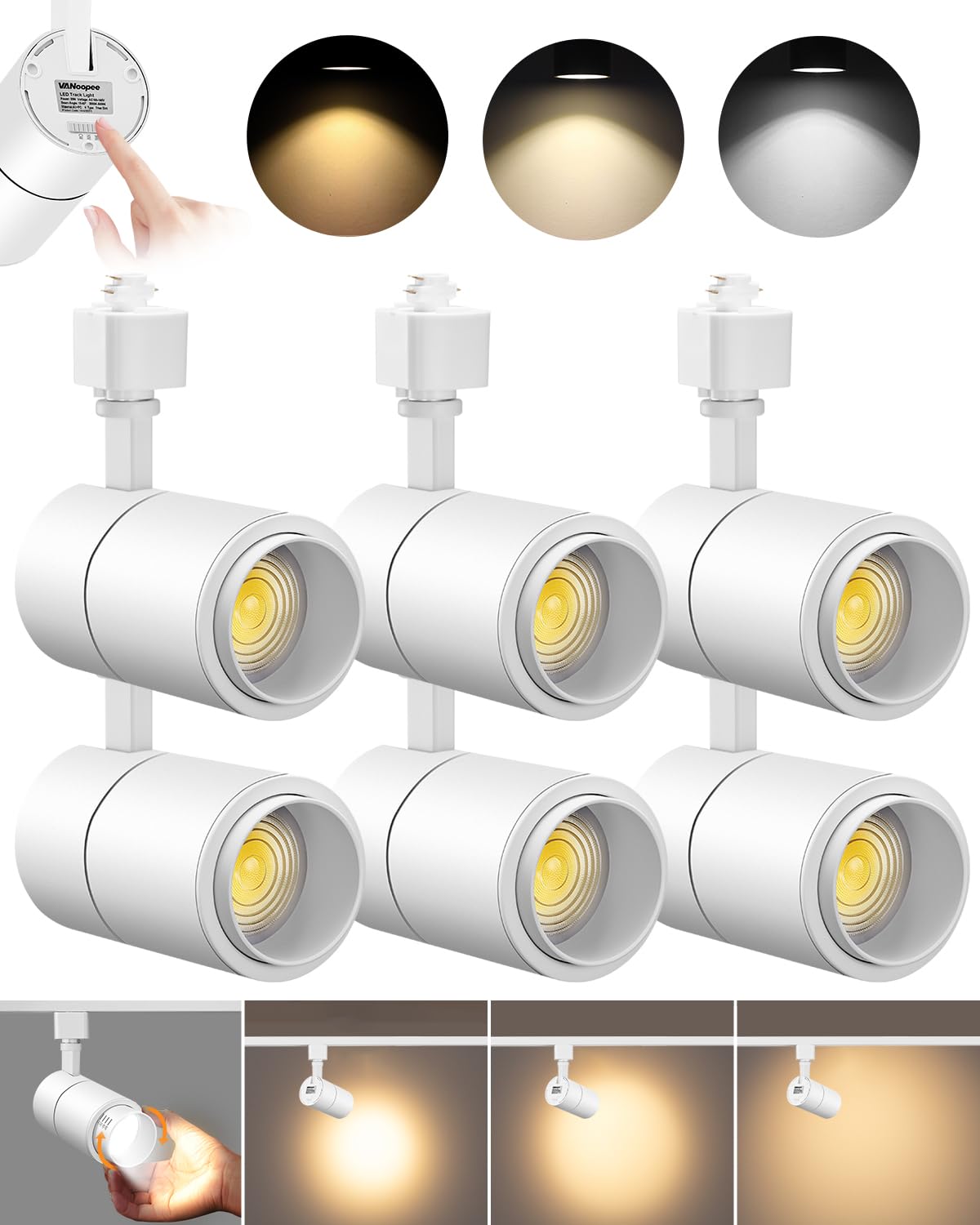 Vanoopee 20W Dimmable Led Track Lighting Heads, 3000K-5000K, 6 Pack,