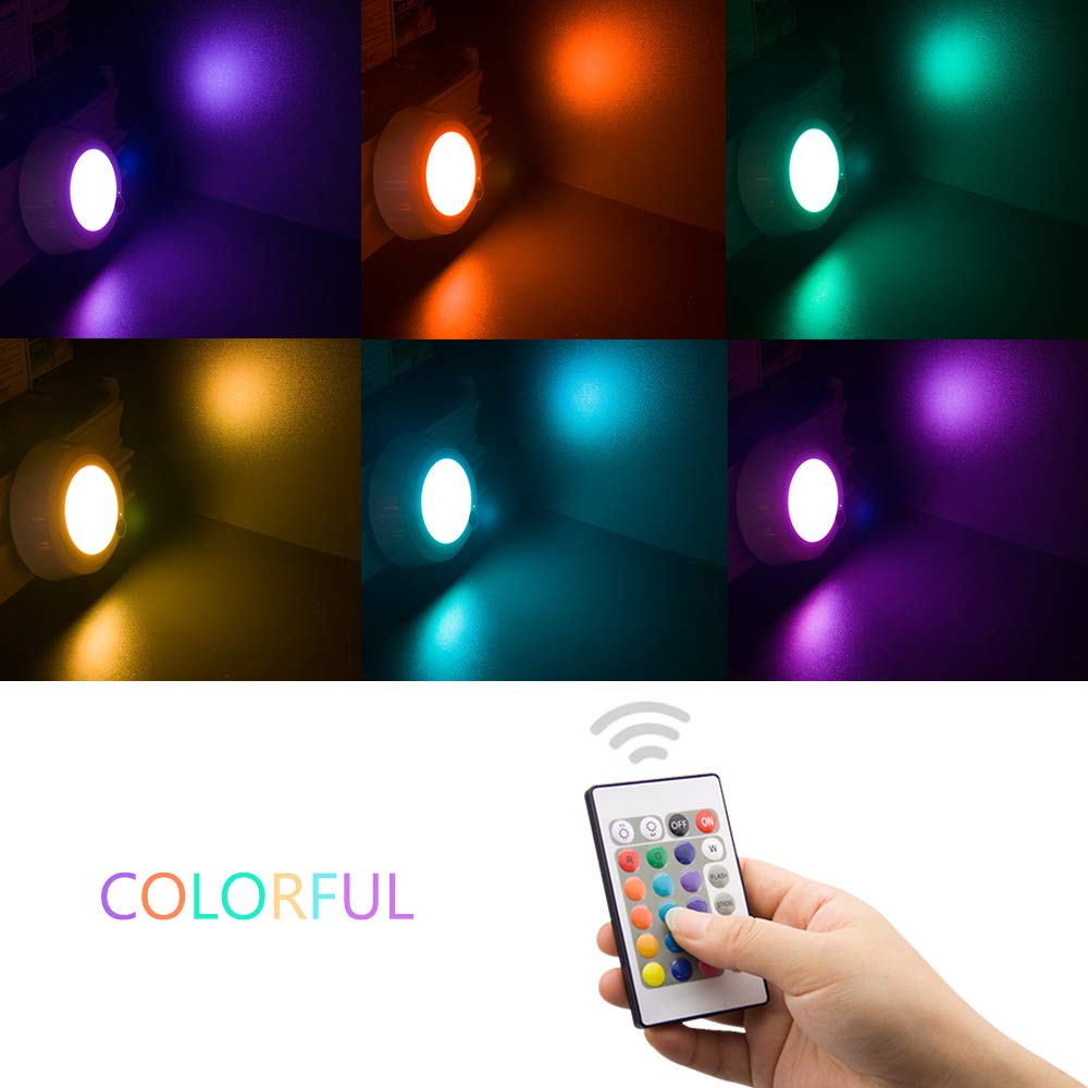 LUXSWAY Wireless Ceiling Lights, Dimmable 300 Lumens, 5.67 Inch, 2 Pack, Plastic, Model DY46IR-12C-2, Color Changing