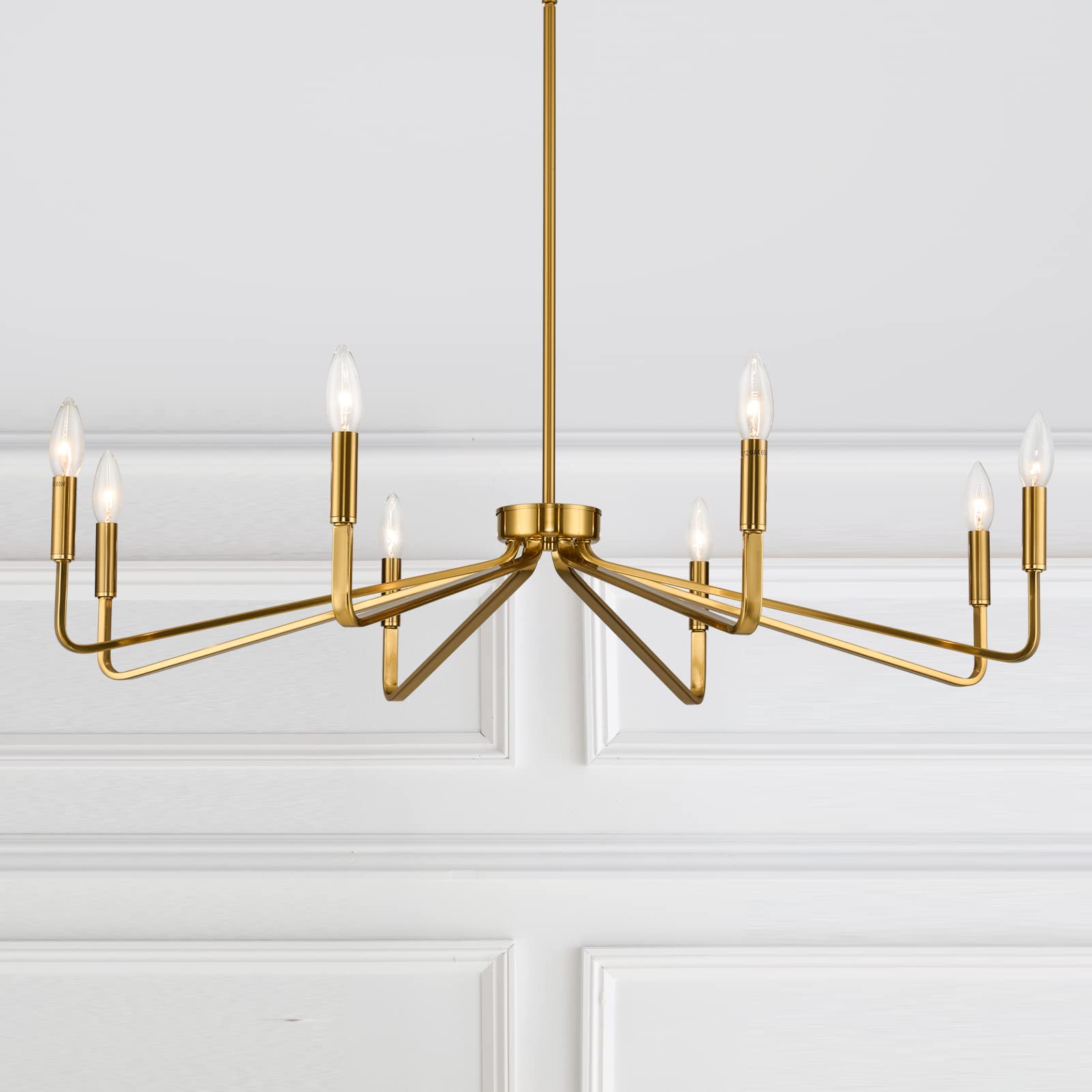Acaner 38" Gold Chandeliers For Dining Room, 8-Light Modern Farmhouse Chandelier Light Fixture, Brushed Brass Industrial Candle Lighting Hanging Ceiling For Living Room Bar Kitchen Island Lights