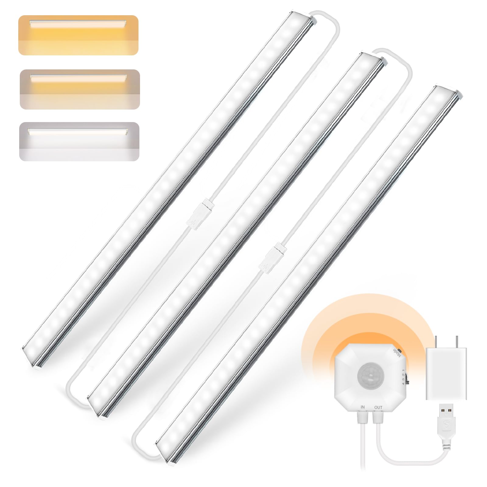 Daymeet Under Cabinet Lights Motion Sensor, 12 Inch Under Cabinet Lighting Ultra Thin, Bright 3 Color Adjustable Cabinet Lights,