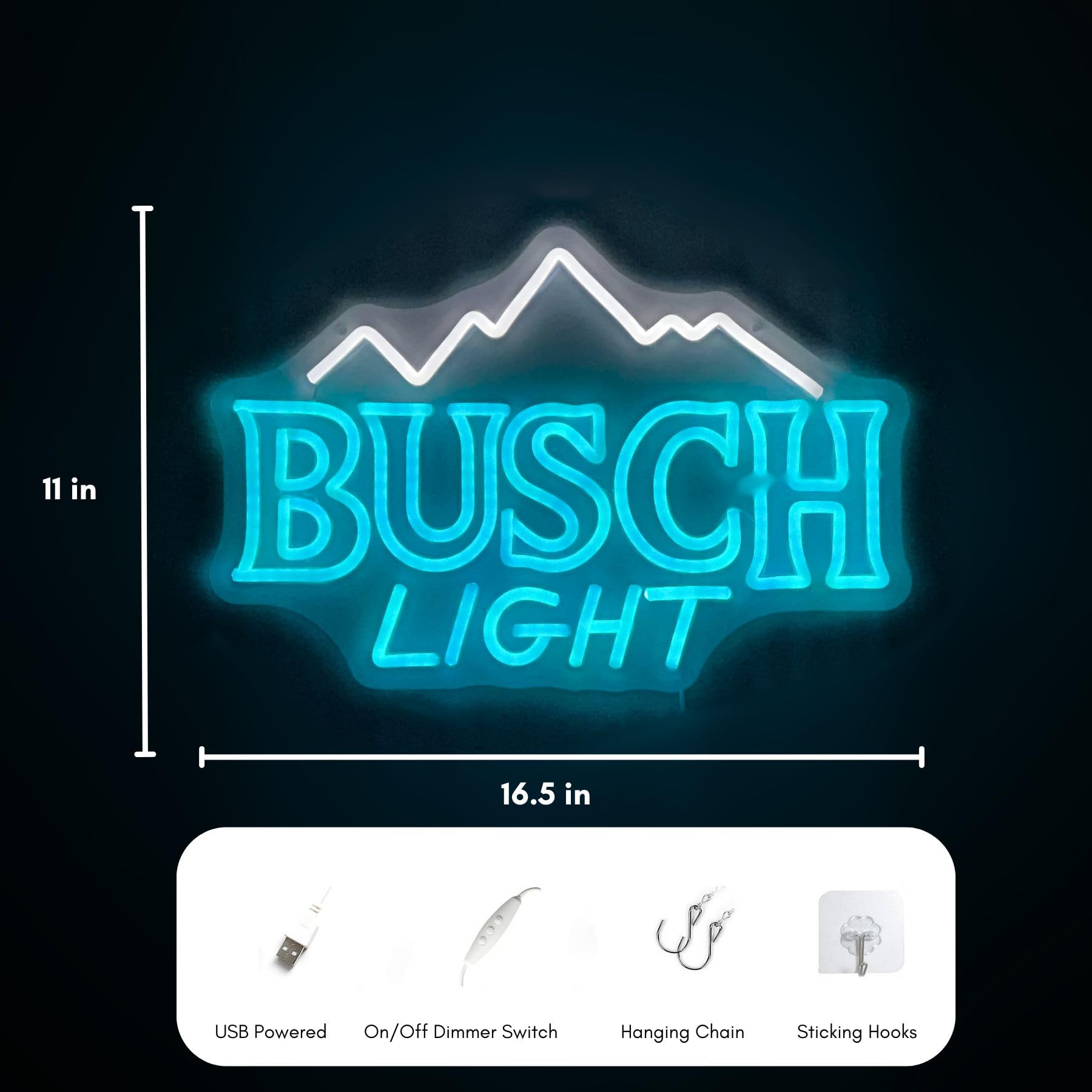 ROKAKU Beer Themed LED Neon Sign - Adjustable Brightness - 16.5" x 12.2" - BUSCH-Light - Ideal for Man Cave, Bar, Pub
