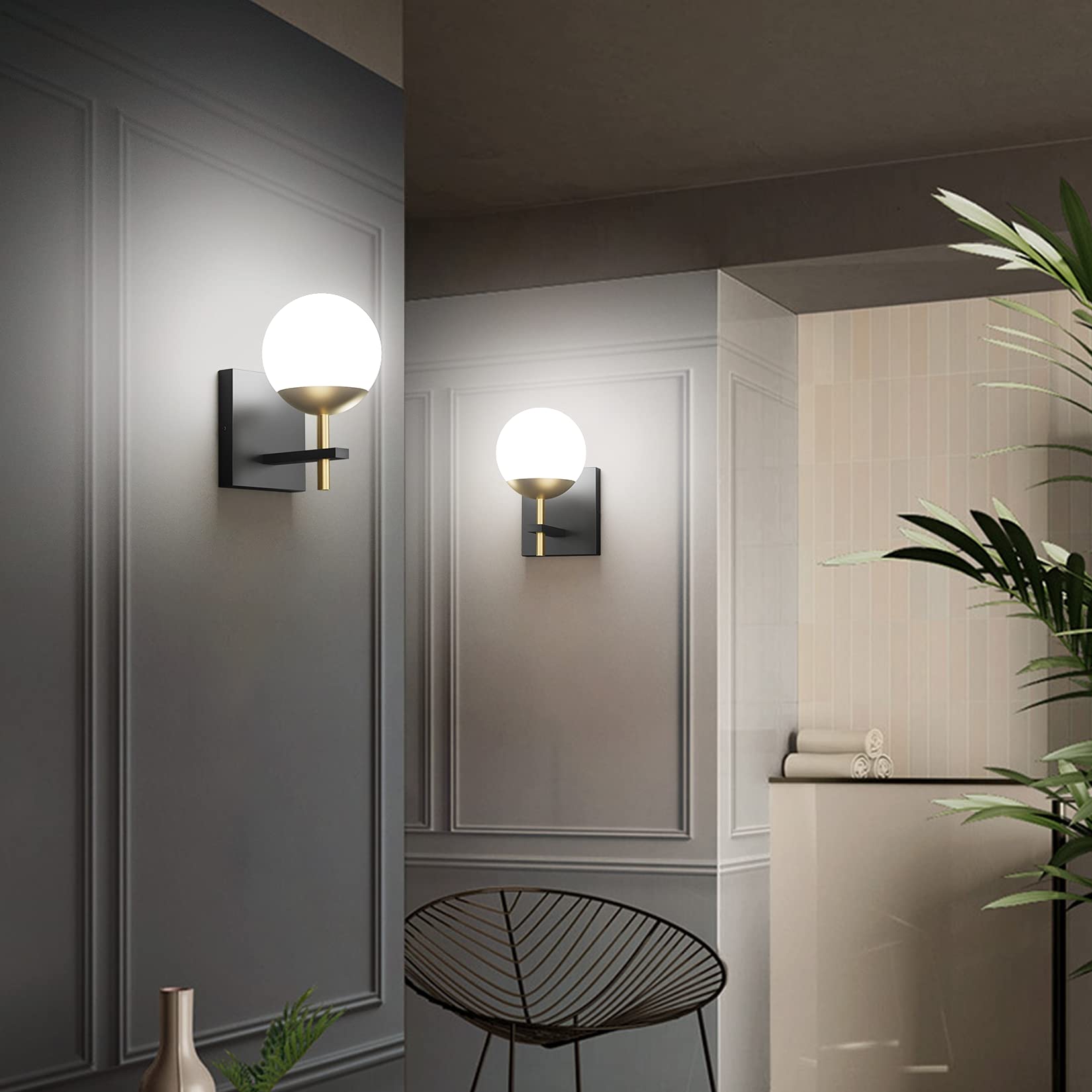 Ralbay Black Gold Wall Sconce - Mid Century Modern Indoor Lighting Fixture For Home Decor