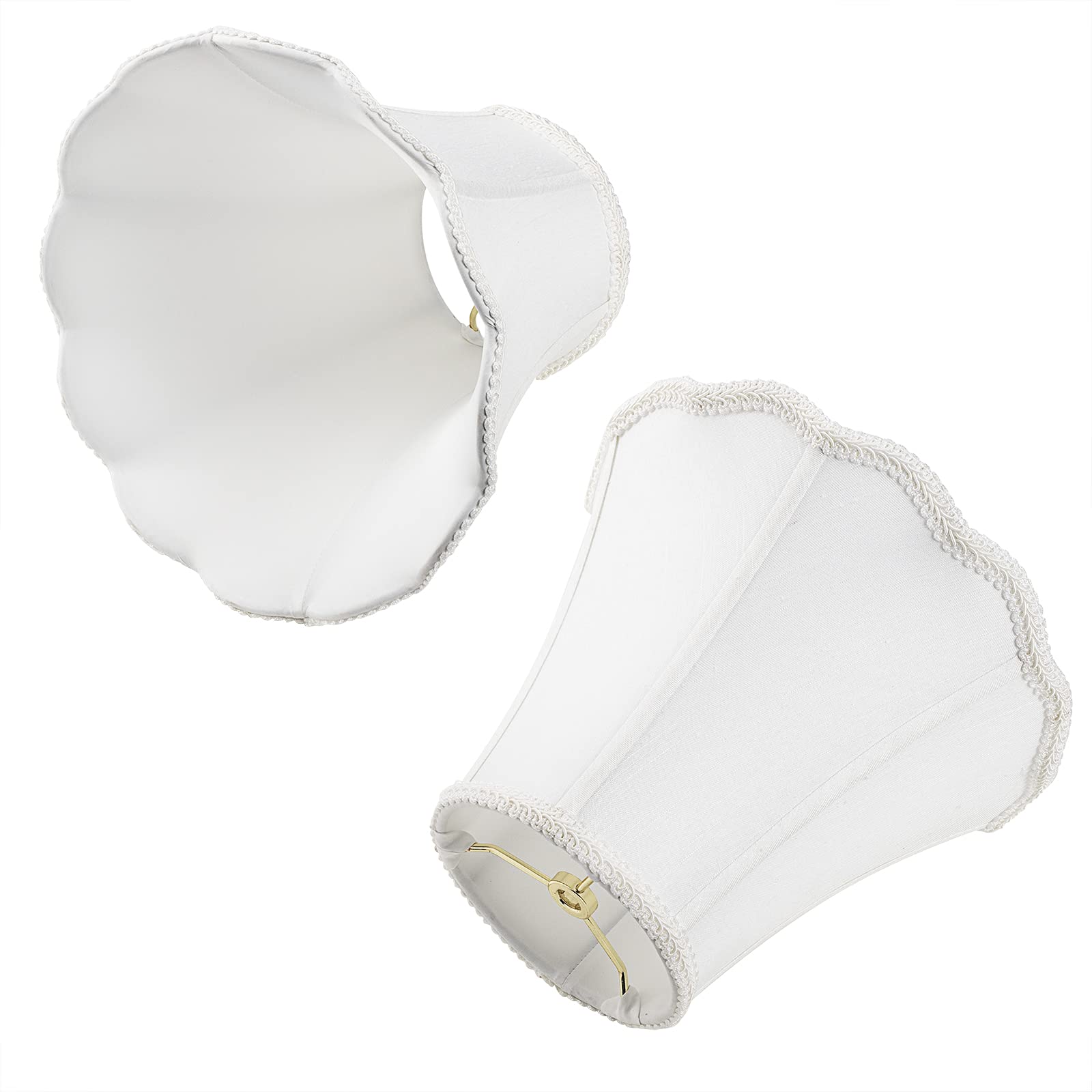 Saangseon White Bell Scalloped Lamp Shade 5'' Top X 10'' Bottom, Brass Spider, 8'' Height