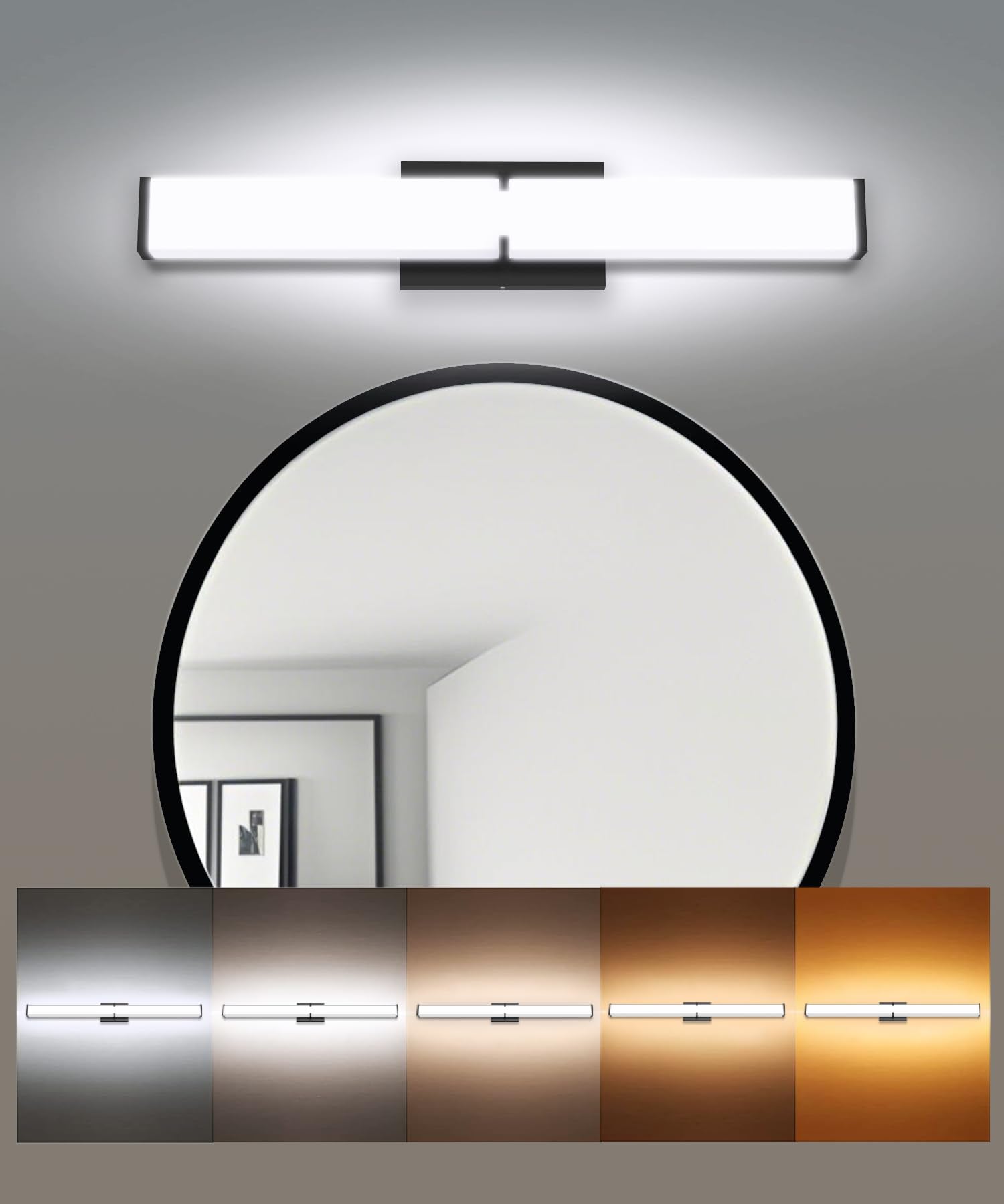 Novelux 24.8Inch 2500Lm Bathroom Light Fixtures 5Cct Optional  Black Modern Led Vanity Lights Clear Shade  Dimmable Bathroom Lighting Fixtures Over Mirror - Etl Listed