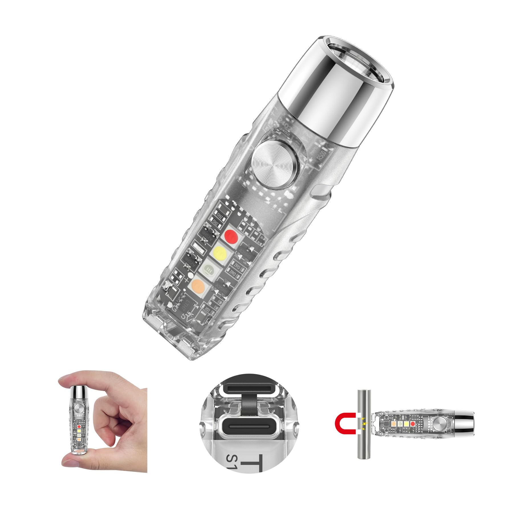 TUNENGE S12Pro Keychain Flashlight Rechargeable,750 High Lumen EDC Mini Flashlight with Clip,Multifunction COB Light with 365nmU