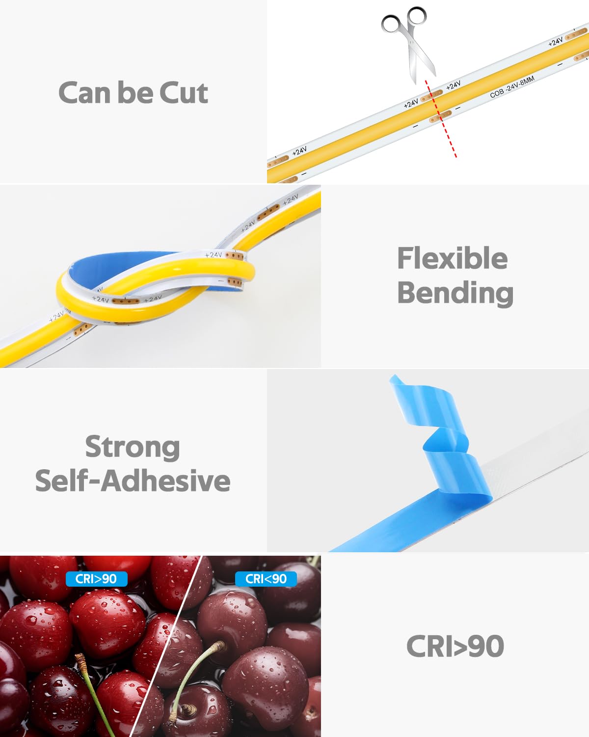 24V Cob Led Strip Lights 131.2Ft White Led Cob Light Strips For Bedroom Super Bright 6500K Dimmable Flexible Co B Light 480Led/S