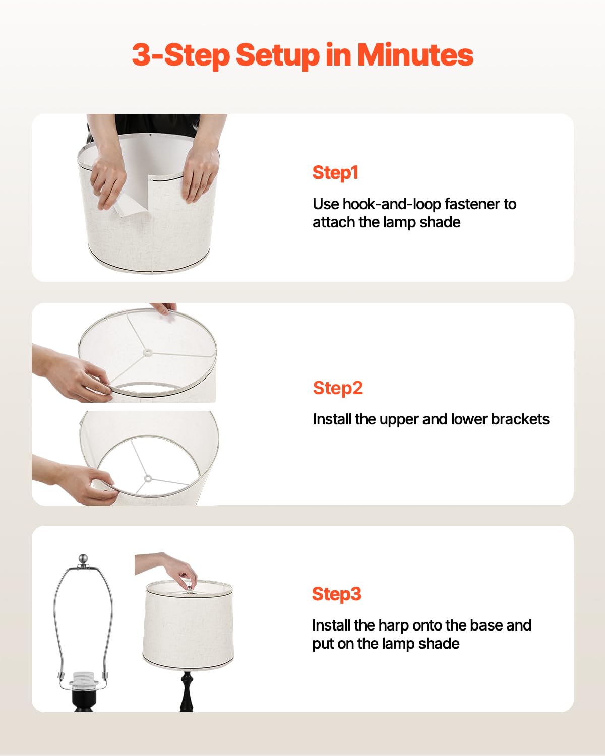VEVOR Lamp Shade Set, Medium Spider Fitter, Light Linen, 11inx13inx10in, Model qianyamaheibian, Replacement for Table & Floor Lamps