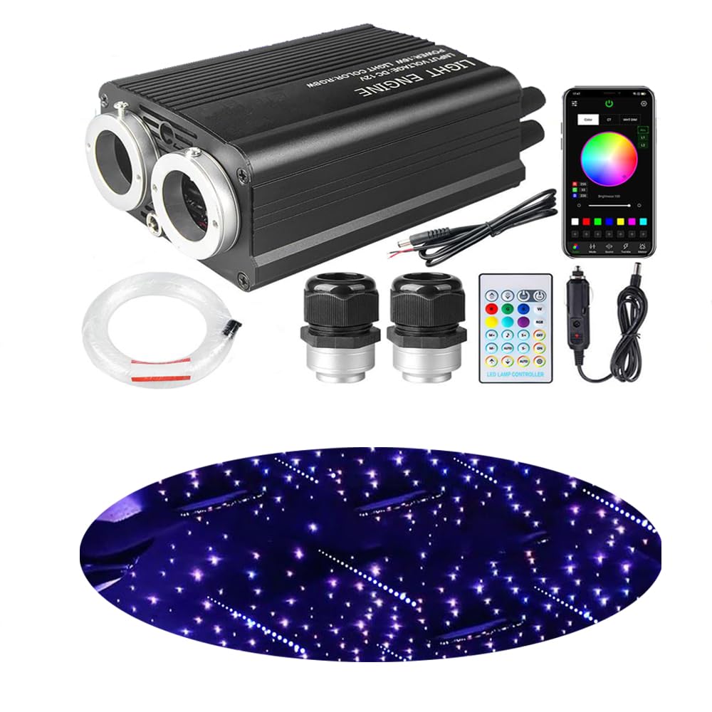 XAEIOW Dual Port 32W Starlight Headliner Light Kit, RGBW, 9.8ft Fiber Optical Cable, Sound Activated, for Car/Home/Party