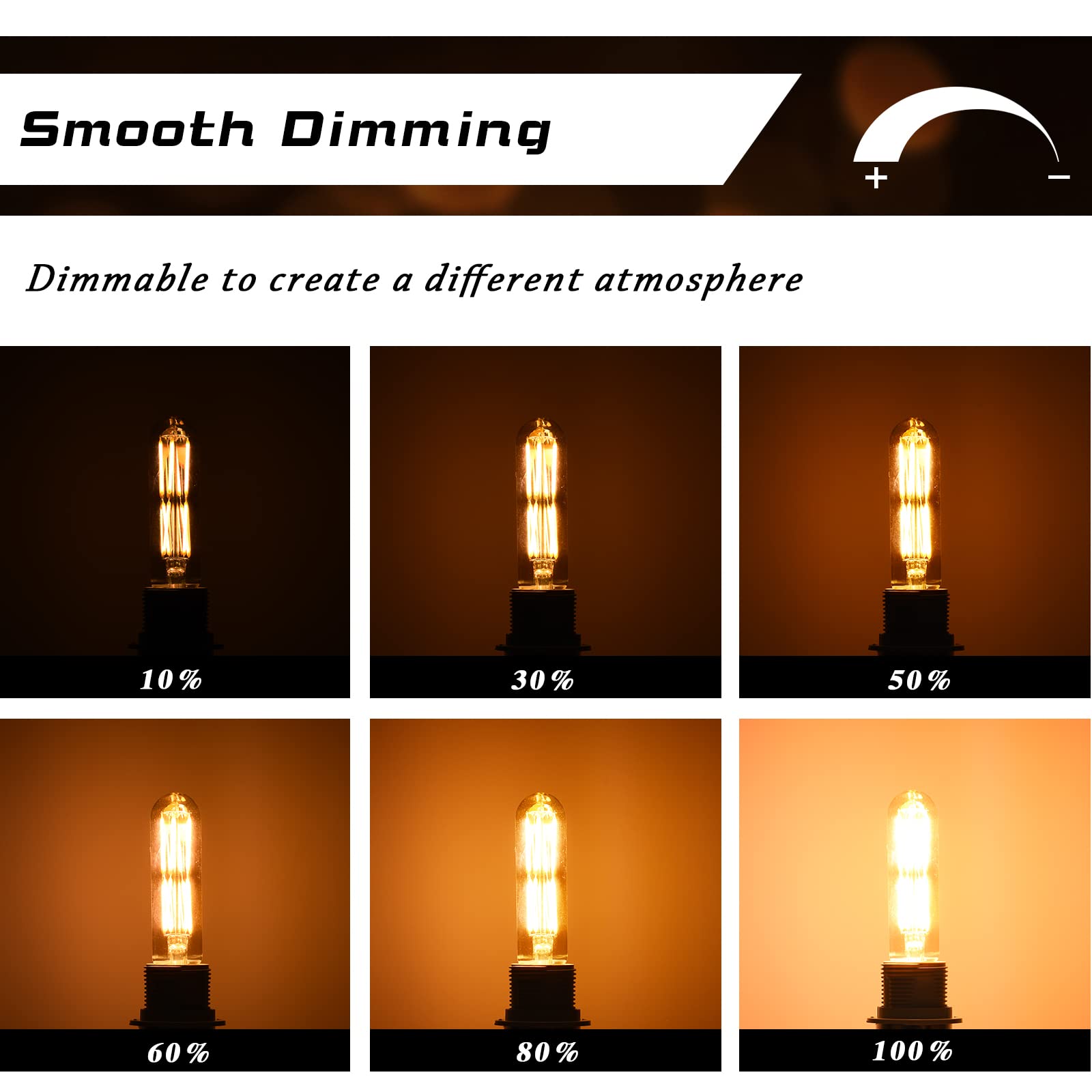 Create Bright T10 Led Tubular Light Bulbs E26 Dimmable Warm White 2700K 8W Classic Edison Bulbs For Desk Lamp,Pendant Lights,6-P