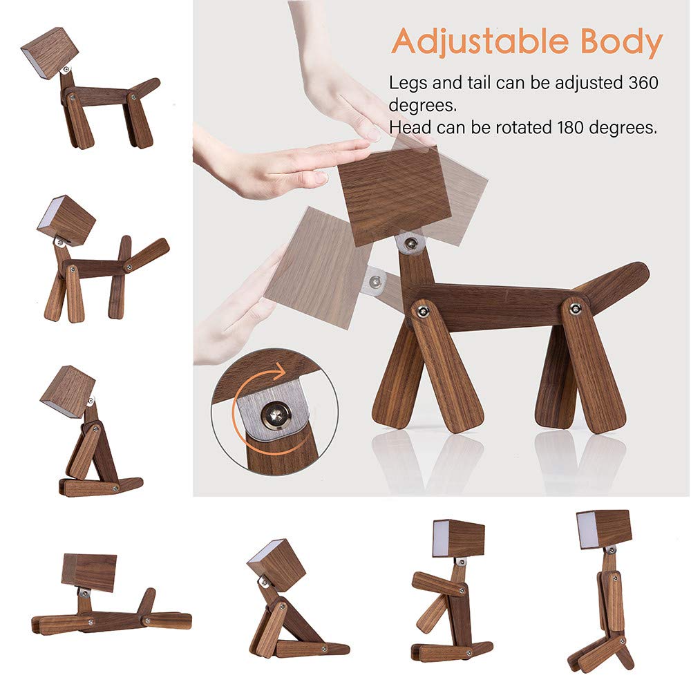 HROOME Dog Table Lamp - Dimmable Touch Control, Wood, Walnut Color, Model TLP009M-WAL, Perfect for Kids Room & Bedroom Decor