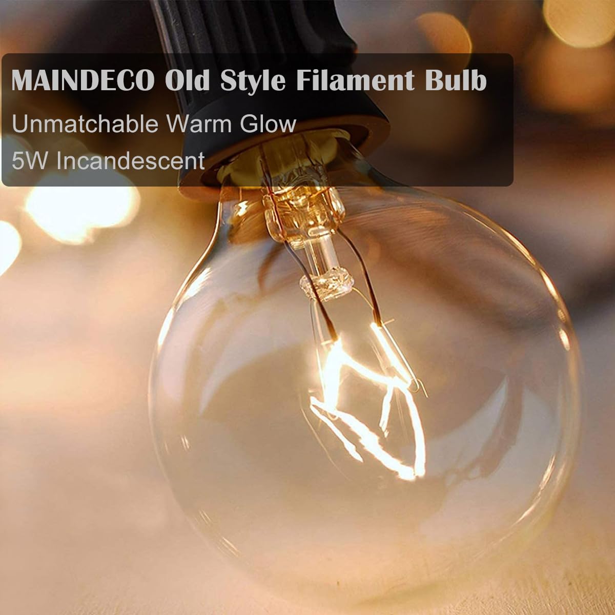 Maindeco 25 Pack G40 Replacement Bulbs,120V 5W Incandescent,E12 Base,For Indoor Outdoor String Lights-Clear