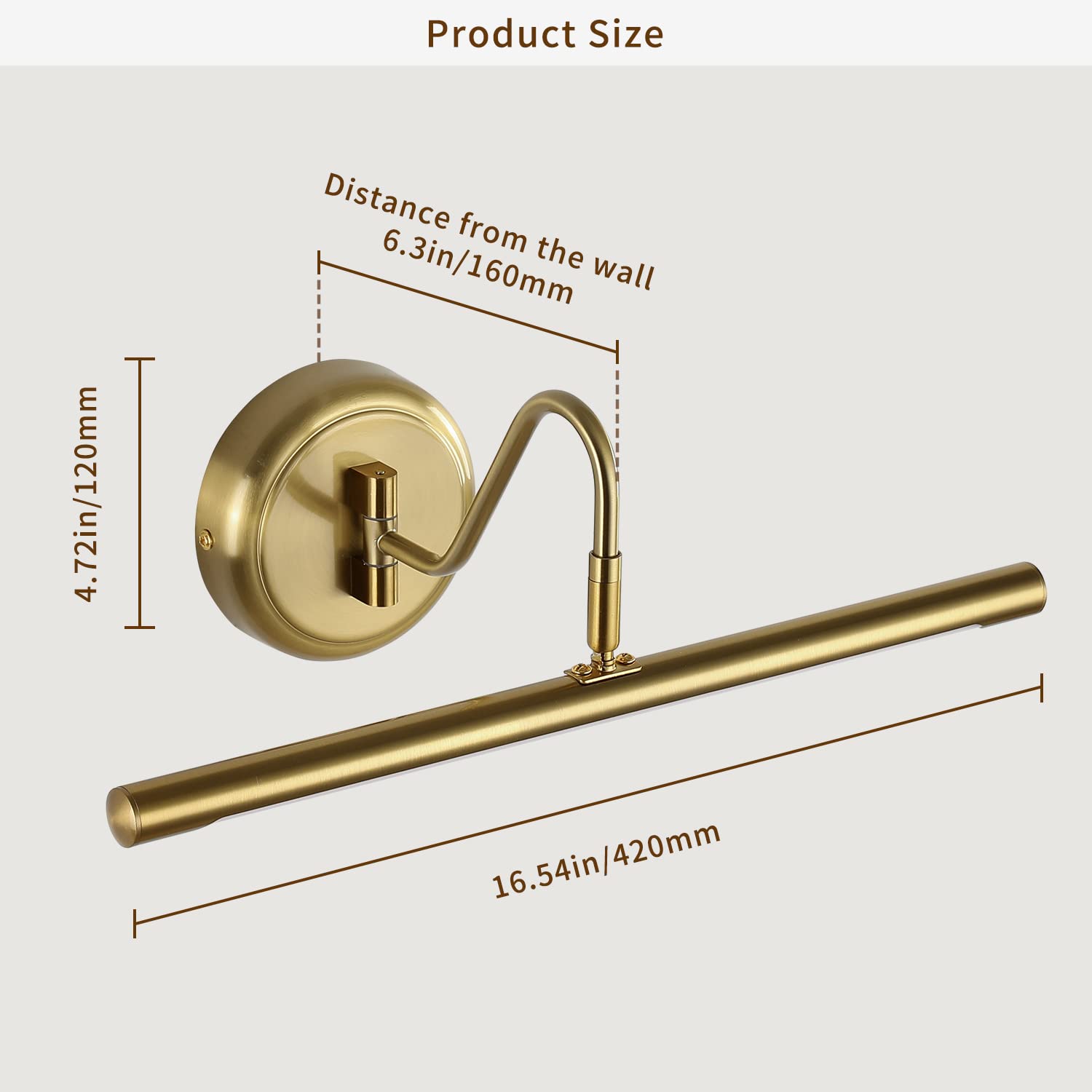 Joosenlux Gold Dimmable Picture Light 16.5&quot; Hardwired Gallery Wall Lighting 3000K