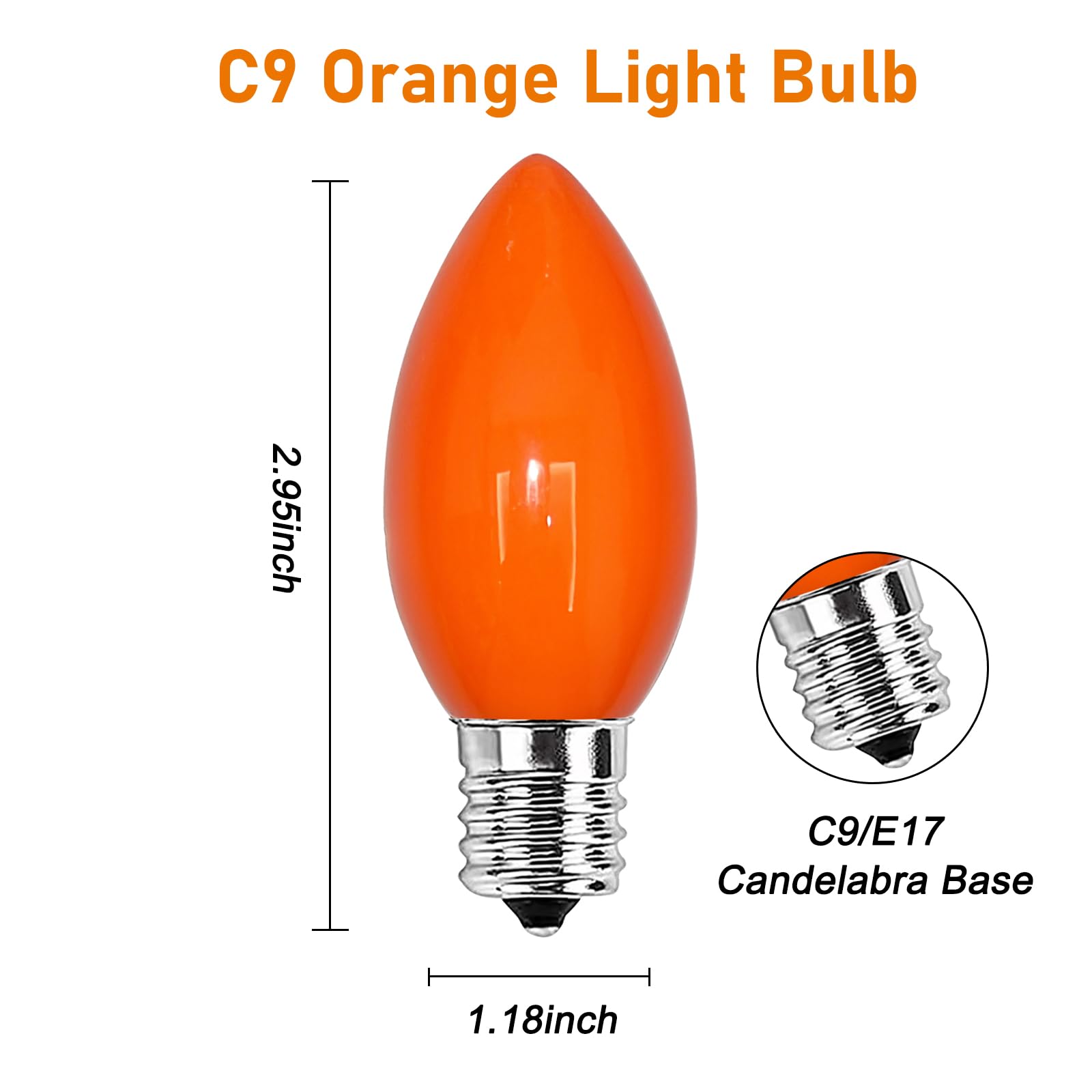 Pallerina C9 Orange Light Bulbs - 25 Pack Shatterproof Incandescent, E17 Base, 7W for Indoor/Outdoor Christmas Holiday Decor