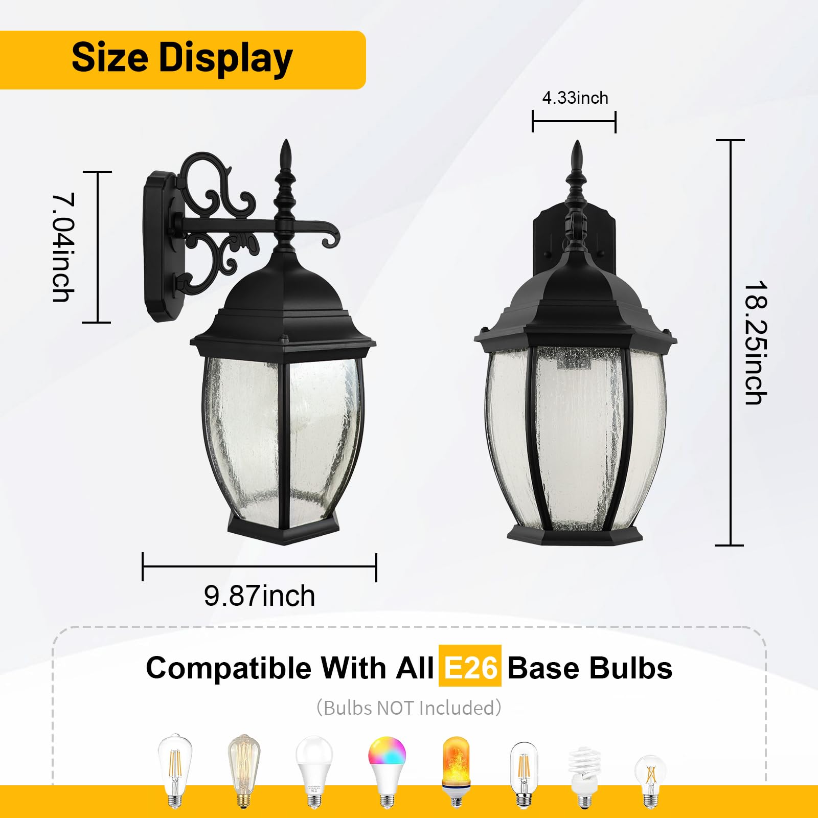 Lprzsg Outdoor Wall Lights, 18&quot; Waterproof Black Aluminum Sconce With Glass Shades For Porch, Patio