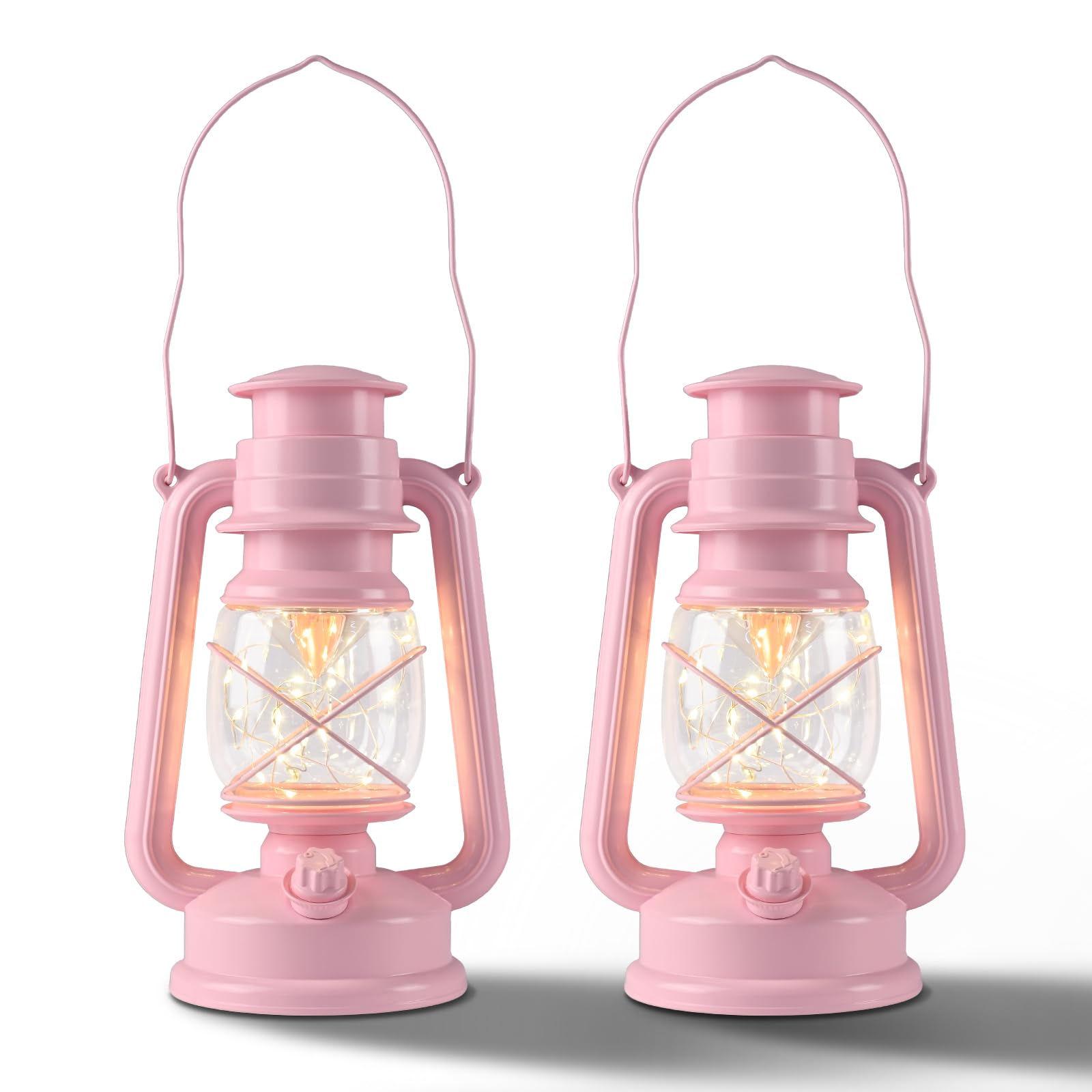 FUWDEO Outdoor Lanterns,Vintage Lantern with 20 LED Lights Silver Wire,9.5 H Light LED Lanterns for Outdoor & Indoor with Timer,