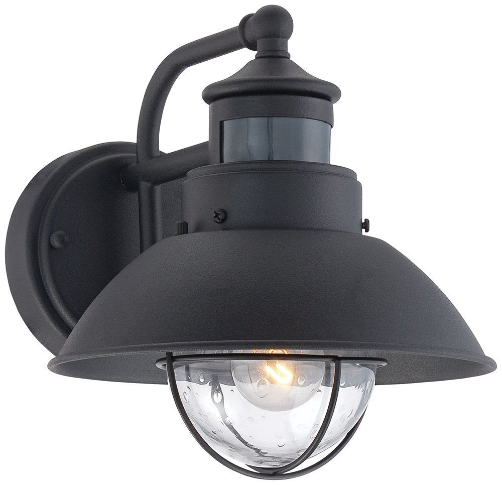 John Timberland Oberlin Rustic Industrial Farmhouse Outdoor Barn Light Fixture Black Dusk to Dawn Motion Sensor 9 Clear Seedy Glass for Exterior Deck House Porch Yard Patio Outside Garage Roof