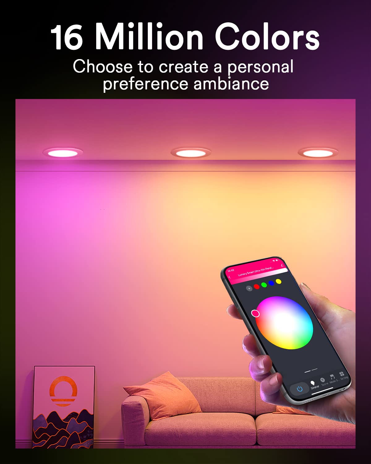 Lumary Smart Recessed Lighting 4 Inch Canless Led Recessed Lights 9W 780Lm Color Changing Led Downlight Wi-Fi Bluetooth Soffit Lights With J-Box Work With Alexa/Google Assistant (4 Inch, 4 Pack)