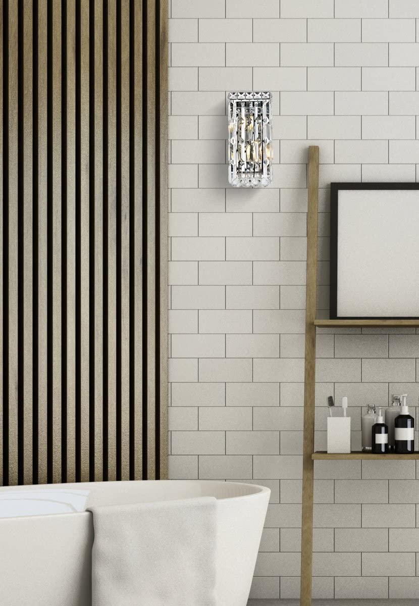 Elegant Lighting 2032W6C/RC 2-Light Crystal Wall Sconce, Chrome Finish, Clear Crystals, 4inL x 6inW x 12inH