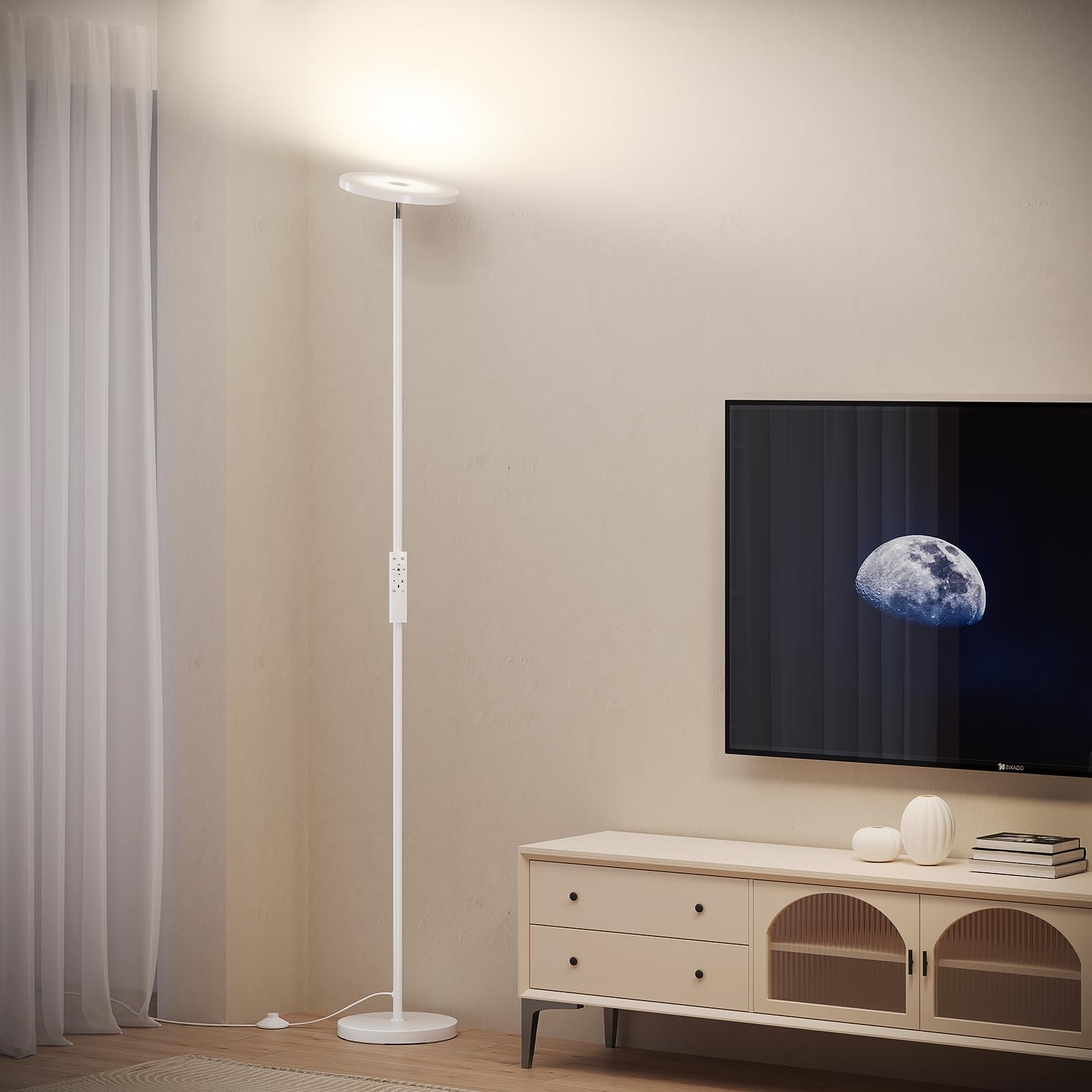 SUNMORY LED Floor Lamp, 32W/3000LM, 69" Tall Modern Torchiere, Stepless Dimmable, White, Metal - Model FLD-032-XR