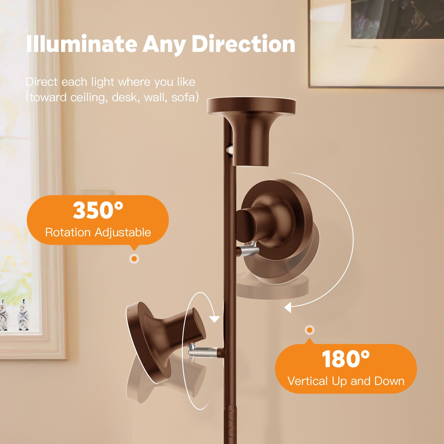 SIBRILLE 36W LED Tree Floor Lamp, Modern Dimmable Standing Light, 4 Color Temps, Brown, Model FLH-036-F1