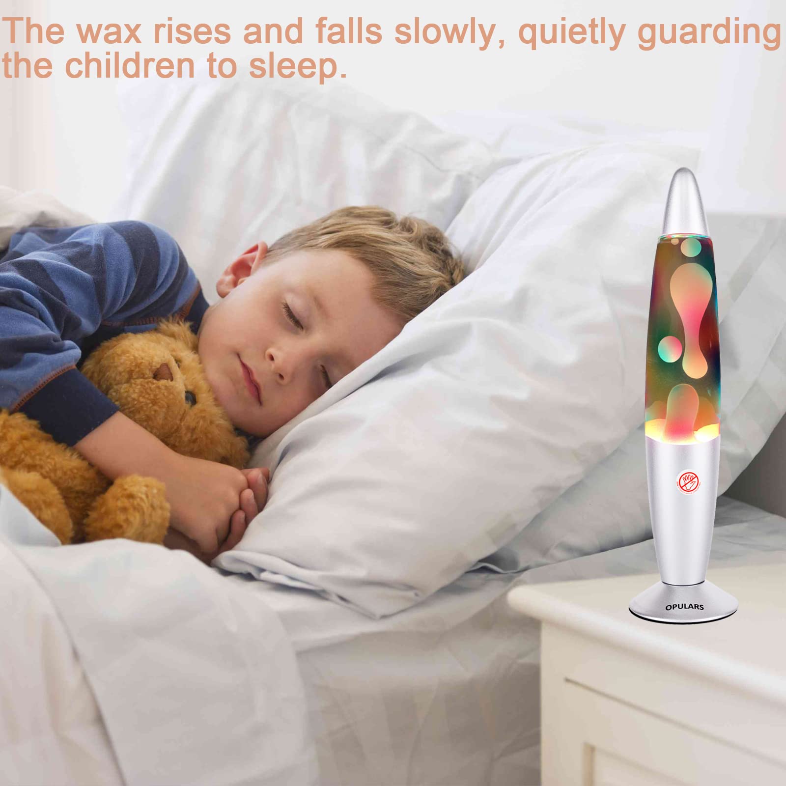OPULARS Colorful Magma Lamp Rainbow Motion Lamps for Adults and Kids, 13.5-inch Silver Base Lamp with White Wax in Clear Liquid,