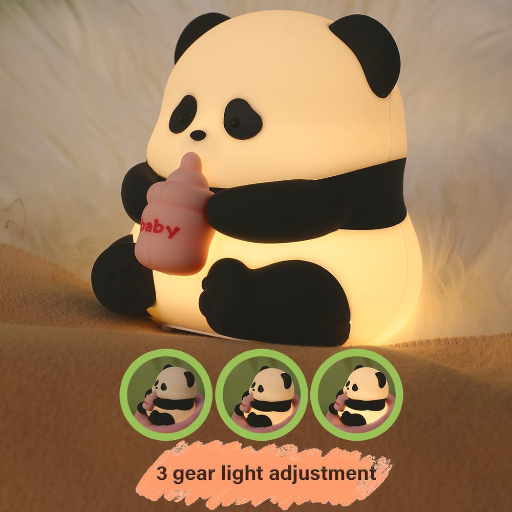 Myratts Led Cute Panda Night Light with 7 Colors, Dimmable Timer Nursery Lamps, Rechargeable Touch Control Night Lamp for Kids A