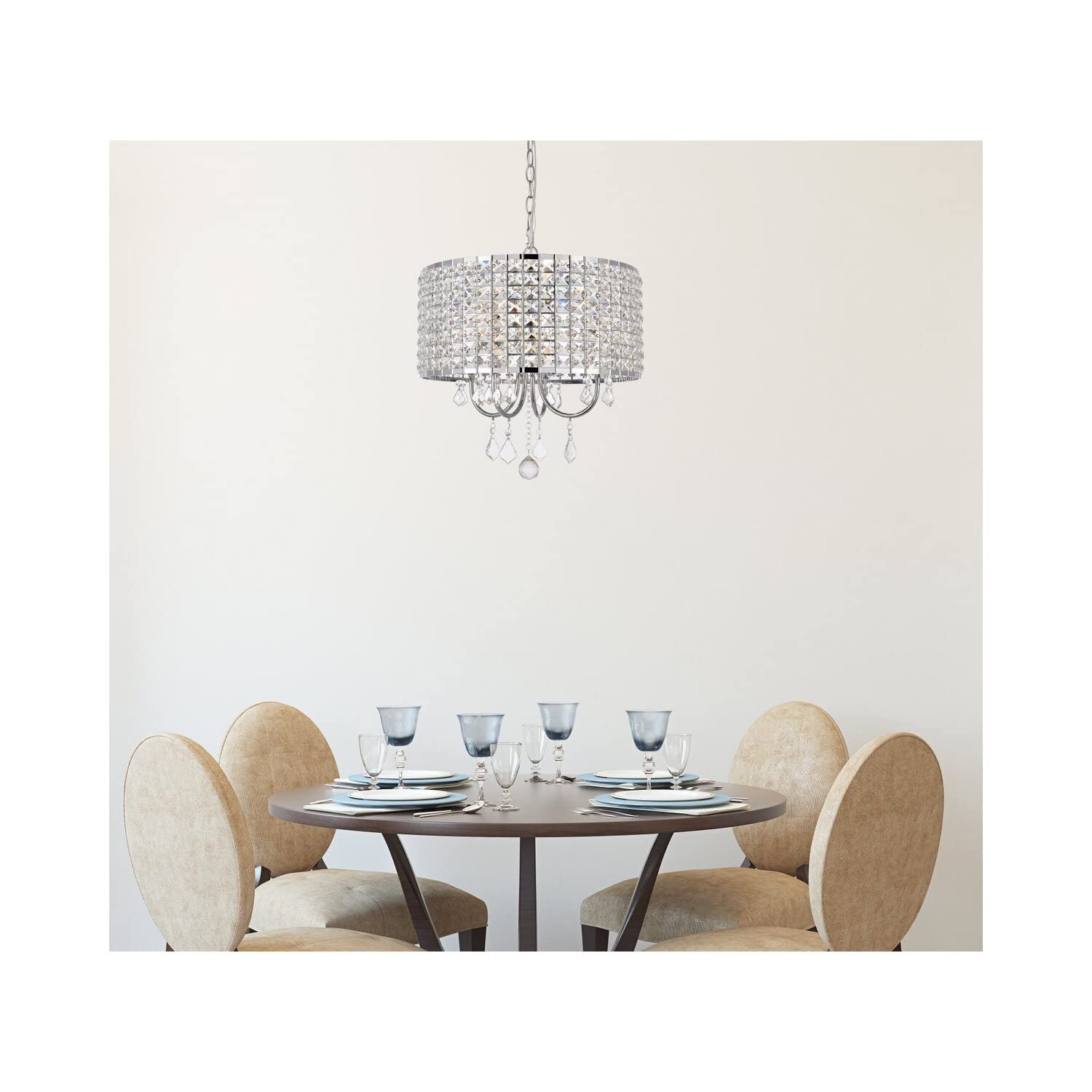 Living District Elise 4-Light Transitional Style Metal Pendant in Chrome