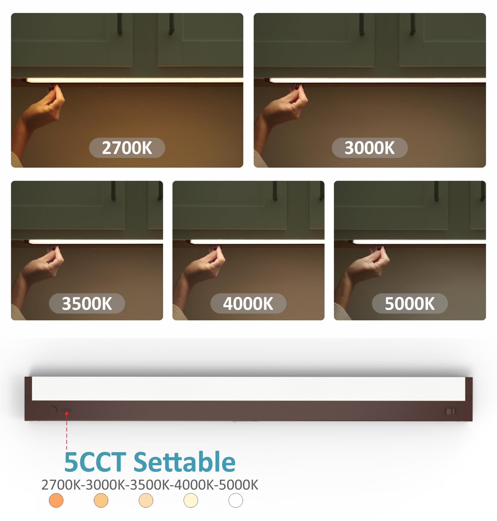 Leetdud LED Under Cabinet Lighting, 32 Inch, 16W Dimmable, 5 Color Options, Bronze, Aluminum, Model AirKitPro-3216WU-PWM-TC