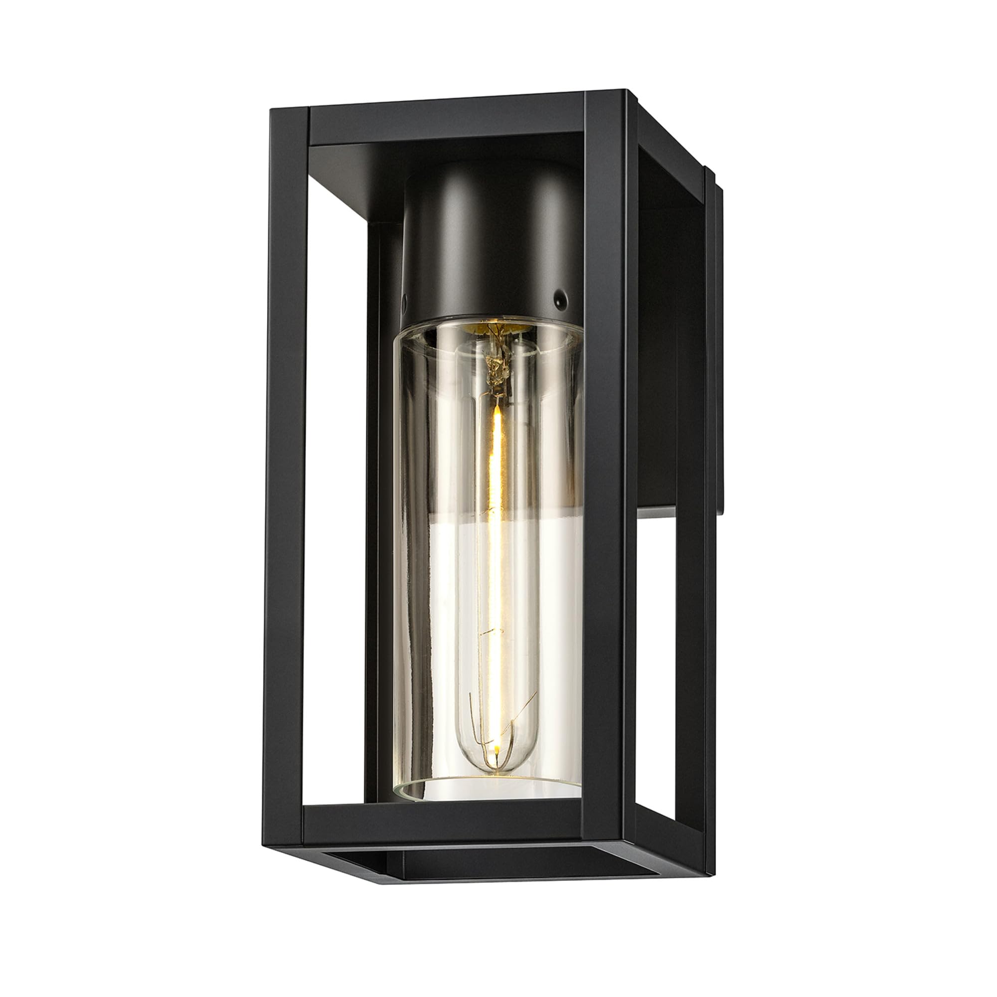 Globe Electric 60000167 1W LED Integrated Solar Powered Outdoor Wall Sconce, Matte Black, Integrated Solar Panel, Clear Glass Sh