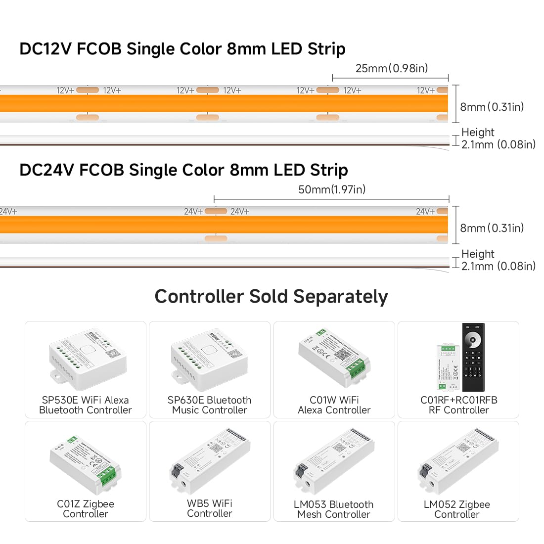 Btf-Lighting Fcob Ip65 Orange Color Cob Led Strip 16.4Ft Dc24V 480Led/M 8Mm Width Flexible High Density Cri 90+ Dimmable Led Light For Home Indoor Decor(No Controller Or Adapter)