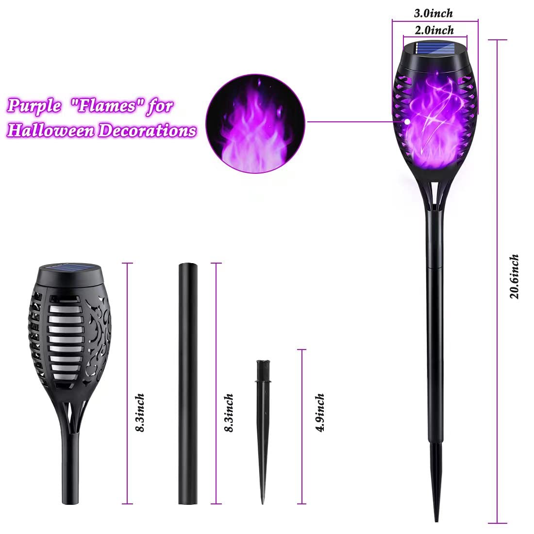 KYEKIO Solar Outdoor Lights, 16Pack Purple Flickering Flame, Waterproof Halloween Yard Decorations