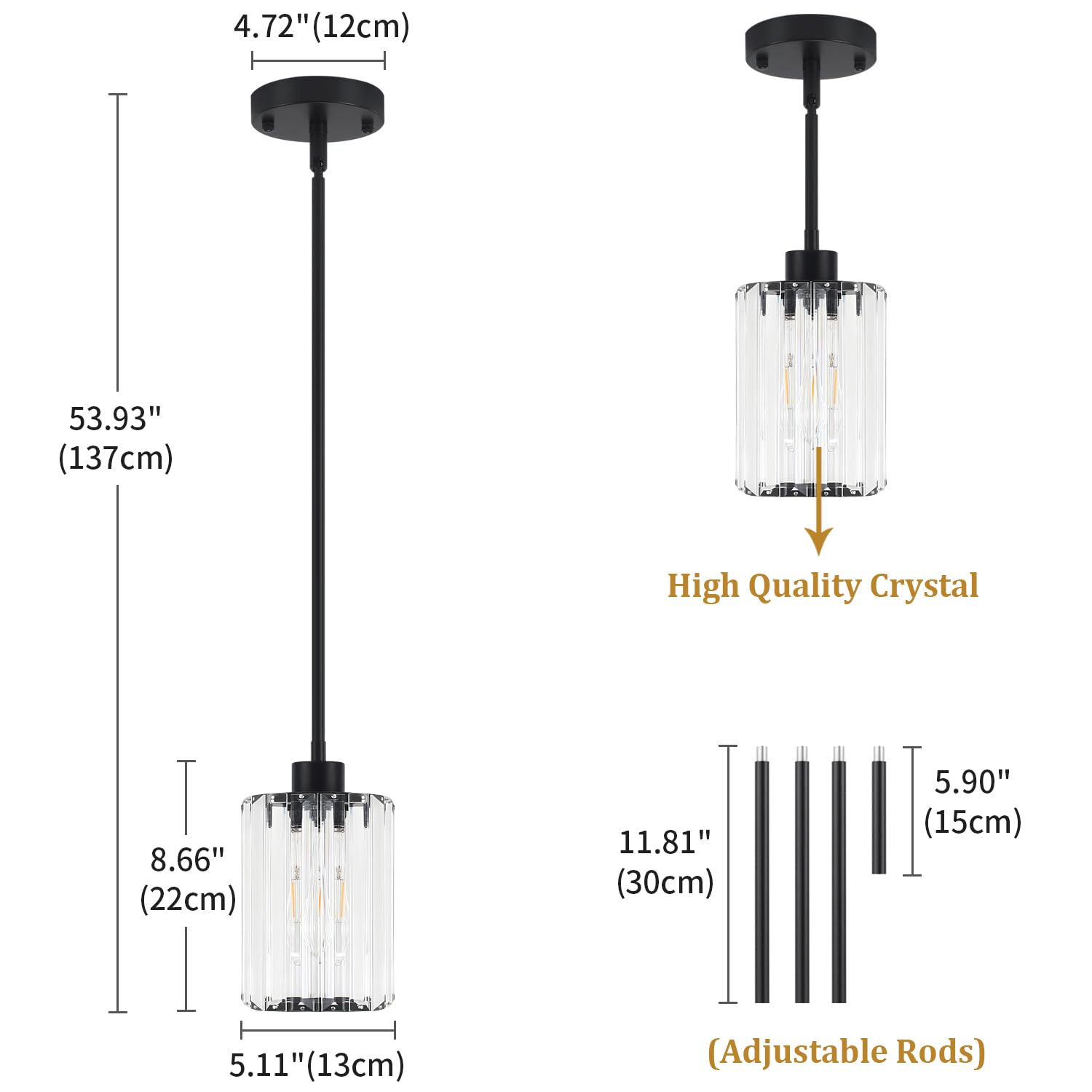 Zsmihdoh Black Pendant Light  Modern Crystal Pendant Lights Kitchen Island Lighting  Hanging Light Fixtures Mini Chandelier Pendant Lights For Island Dining Room Hallway Bedroom