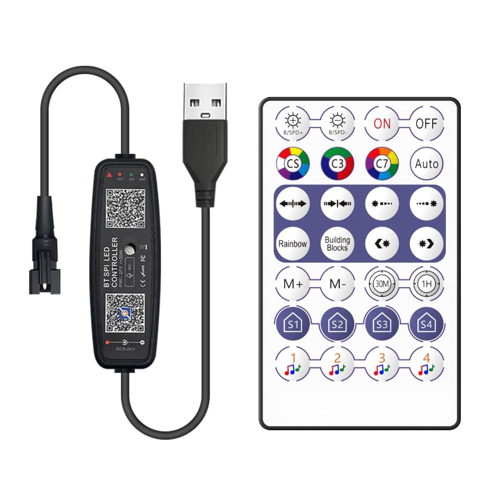Xnbada LED Controller, Bluetooth Music APP Control, 28 Keys Remote, USB Interface, DC5V, Black