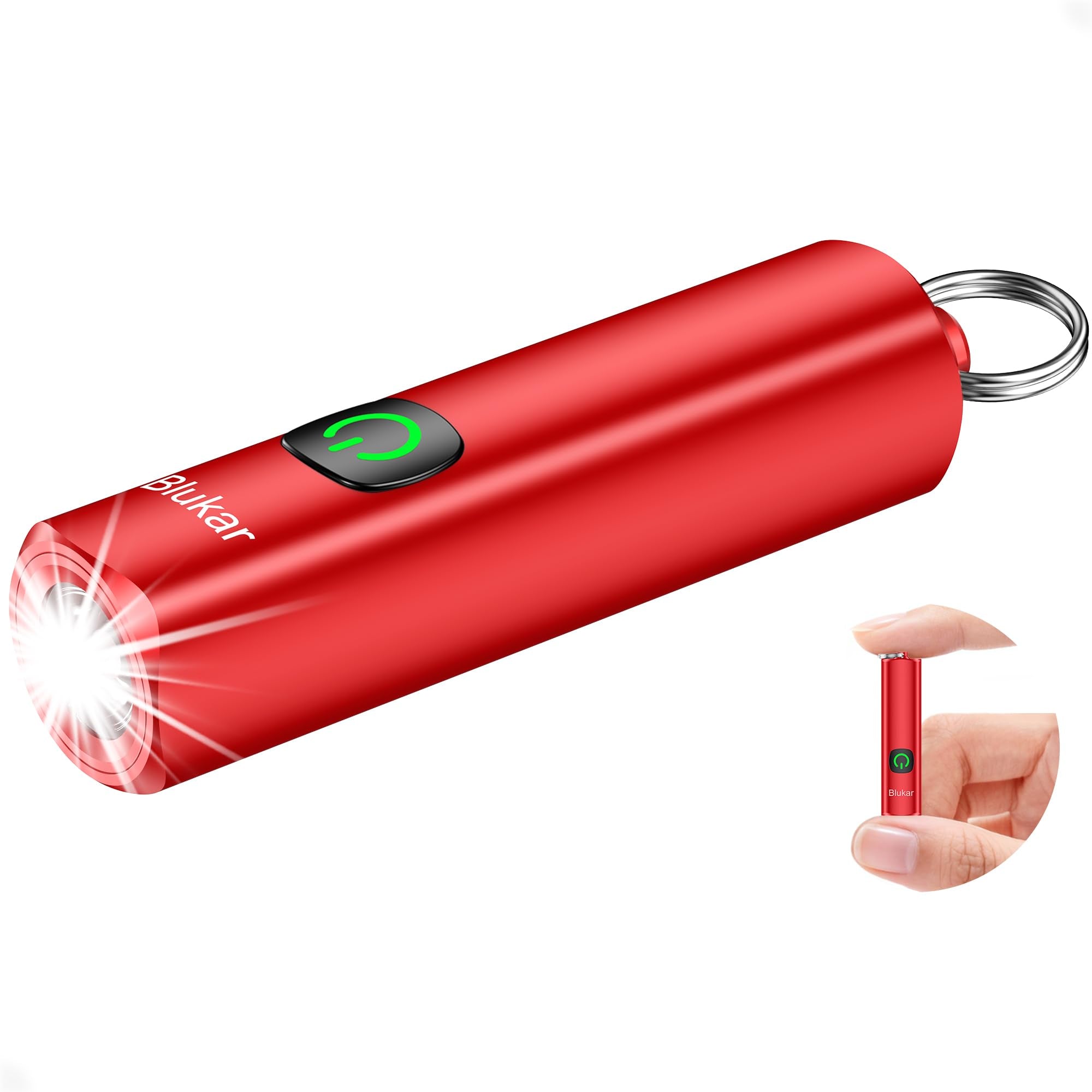 Blukar Rechargeable EDC Flashlight  Mini Keychain Flash Light with 3 Lighting Modes  Memory Function  Waterproof  Compact and Portable Pocket Light for Everyday Carry  Emergency Camping-Red