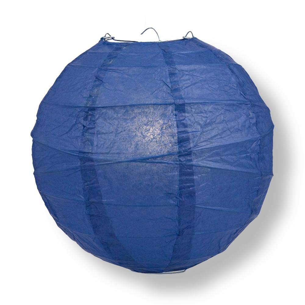 Quasimoon PaperLanternStore.com 20 Inch Navy Blue Round Paper Lantern, Crisscross Ribbing, Hanging Decoration