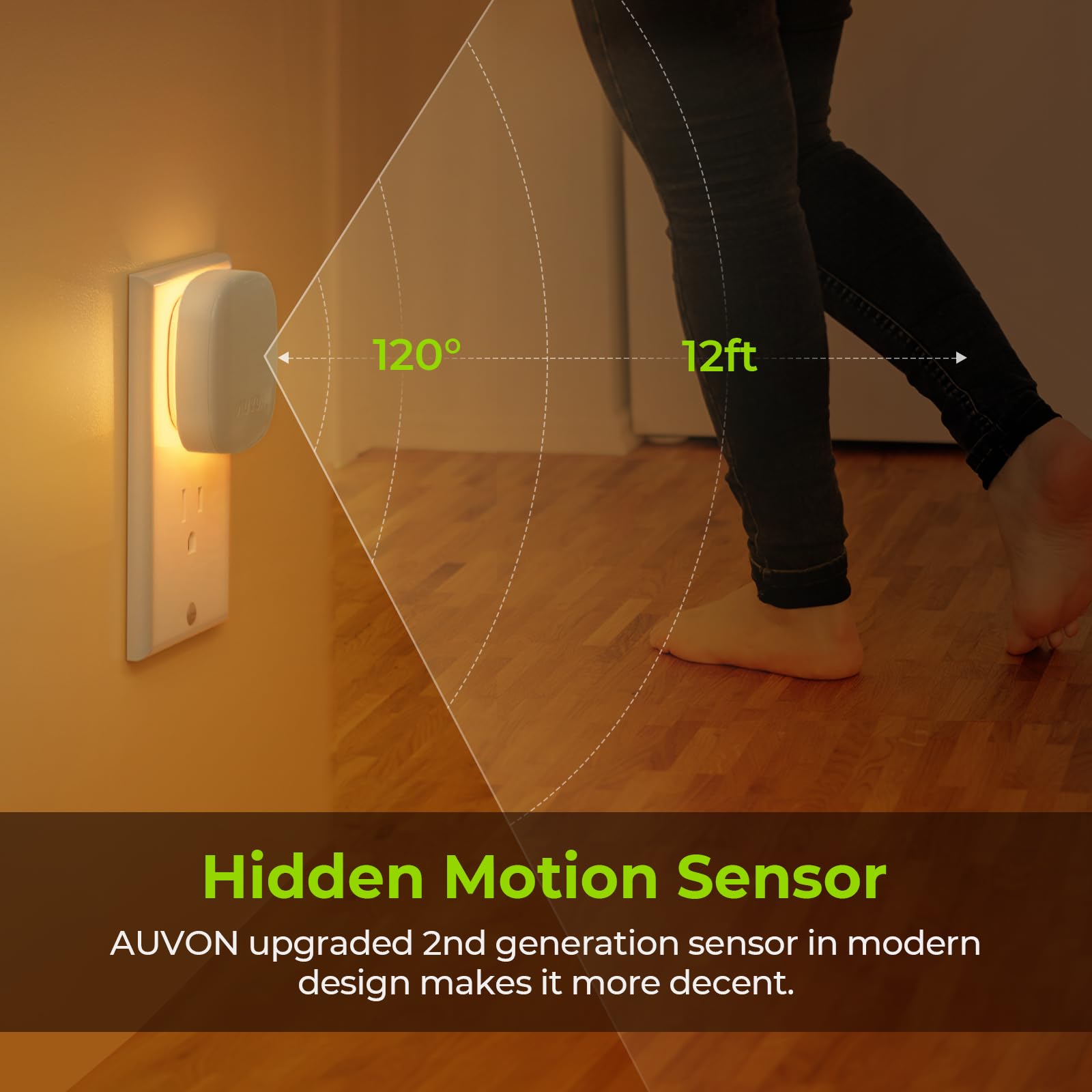AUVON LED Night Light with Motion Sensor, Dimmable Amber, 1-50 lm Brightness, Plug-in, 4 Pack