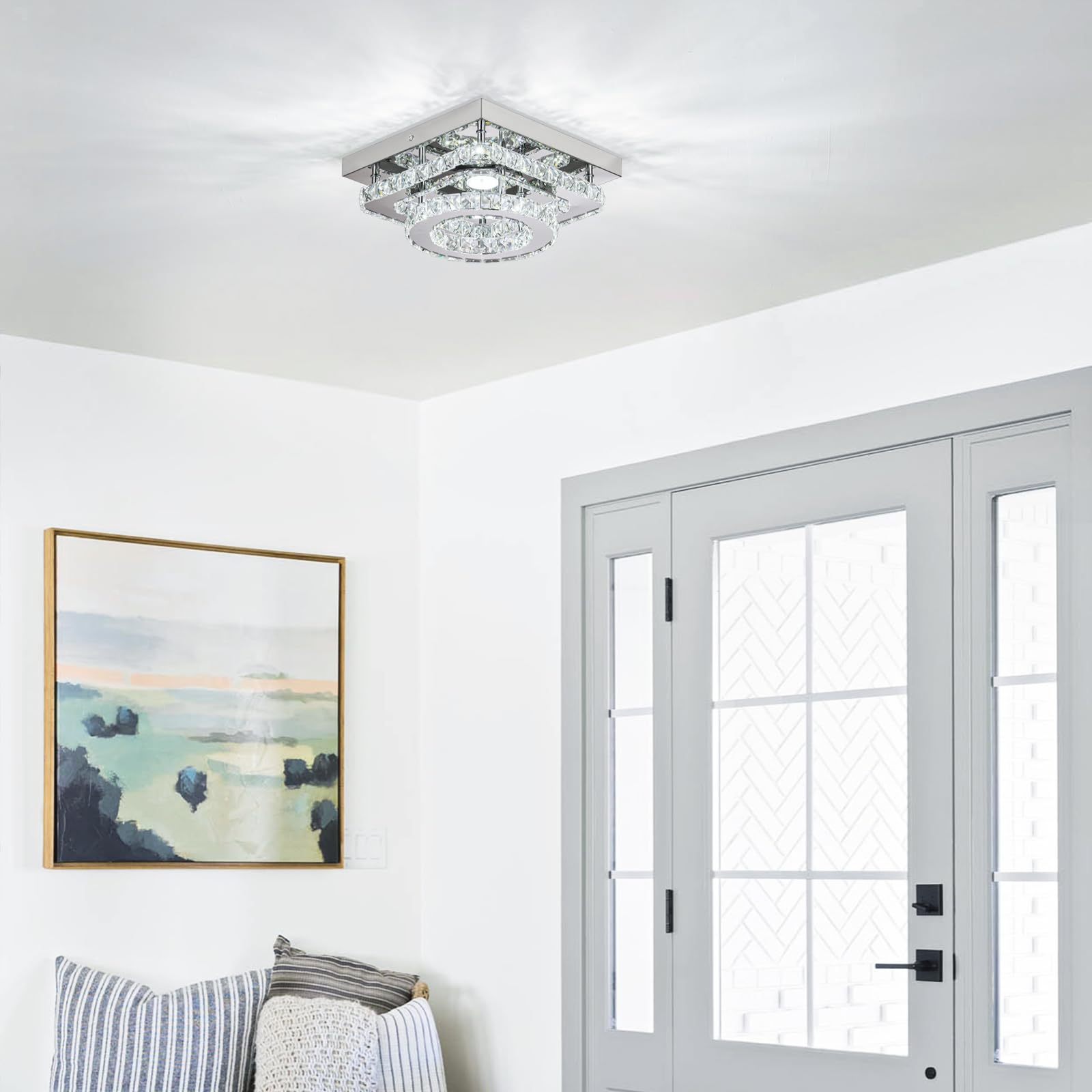 Crystal Ceiling Light Fixture - Led Crystal Chandelier For Kitchen, Bedroom, Hallway & Bathroom - Modern Flush Mount Ceiling Lig