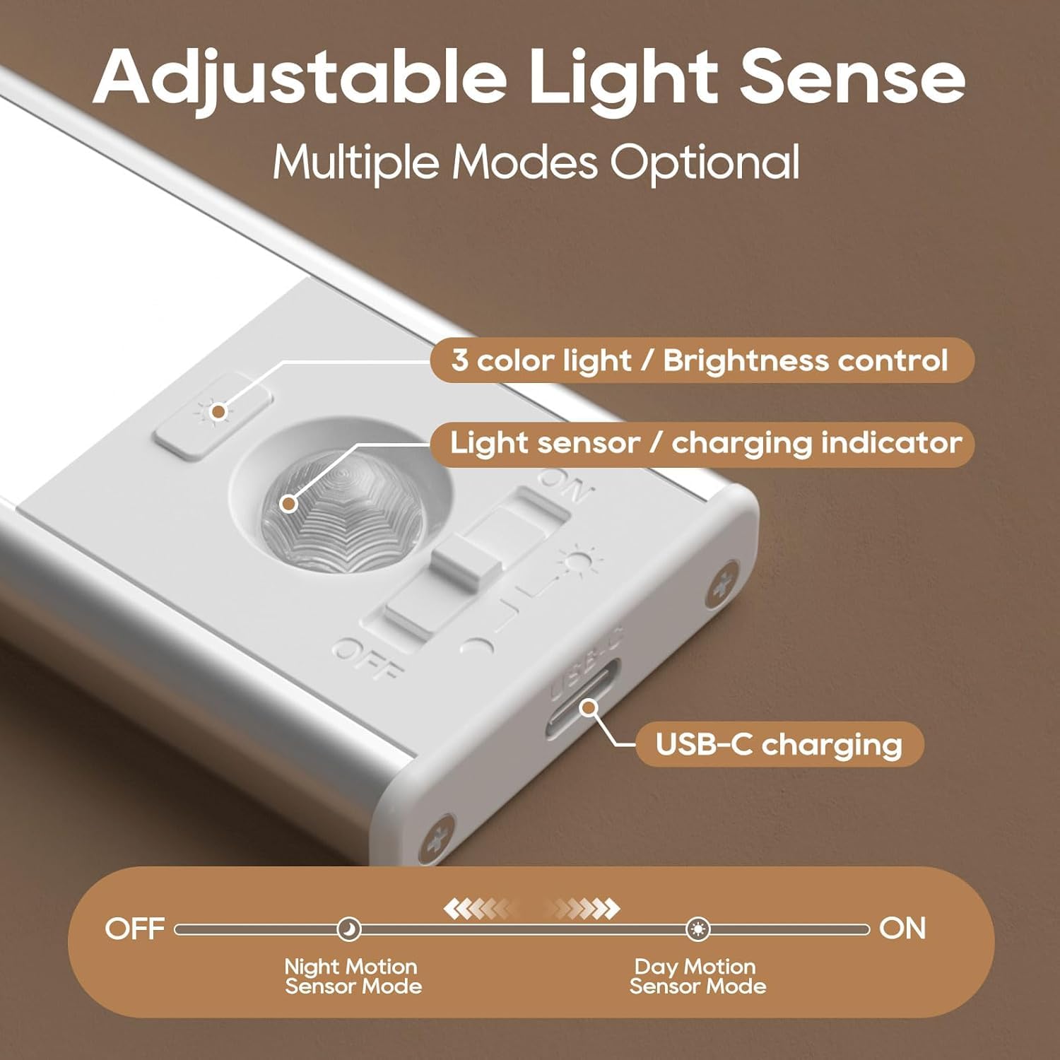 DiDiSky Under Cabinet Lighting - 2 Pack, 13 Inch, Motion Sensor, USB Rechargeable, Aluminum, 3 Color Light, Model GLS-C001