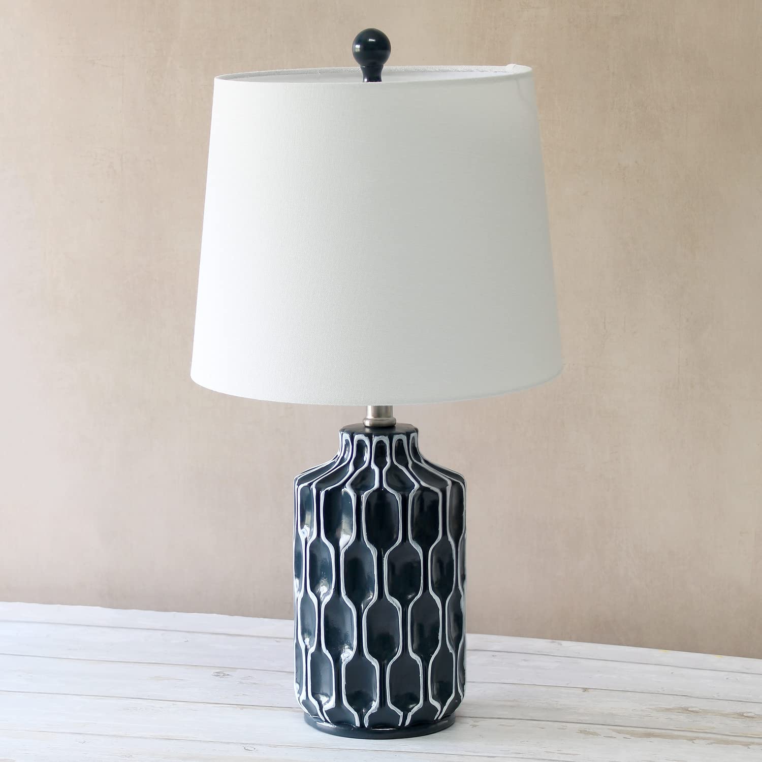 LALIA HOME Contemporary Moroccan Table Lamp - Resin, Fabric White Shade, Blue, Model LHT-5034-BL