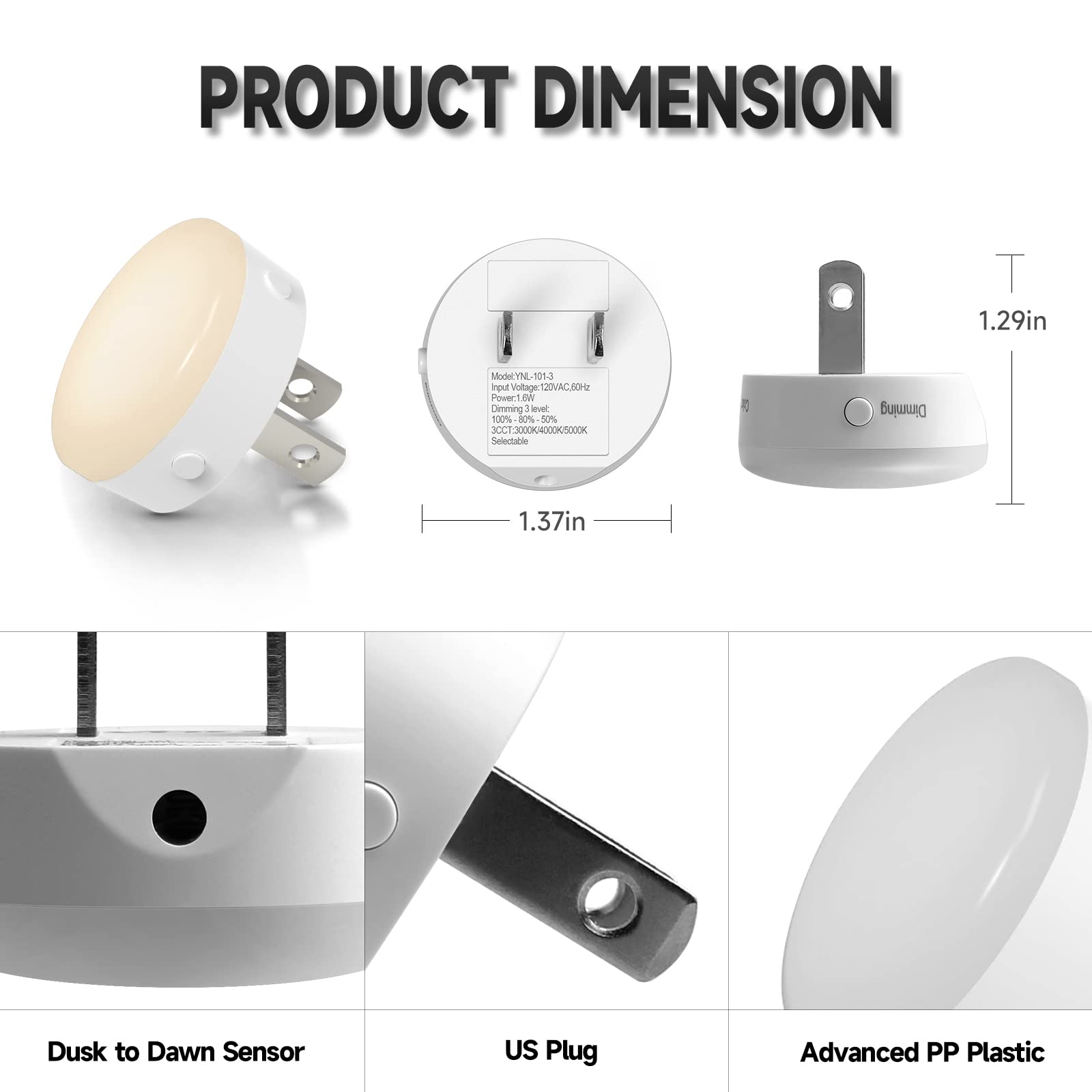 4Pack Night Light Plug Into Wall, Led Dimmable Nightlights Lamp With Dusk To Dawn Sensor Automatic On And Off, 3 Color Temperatu