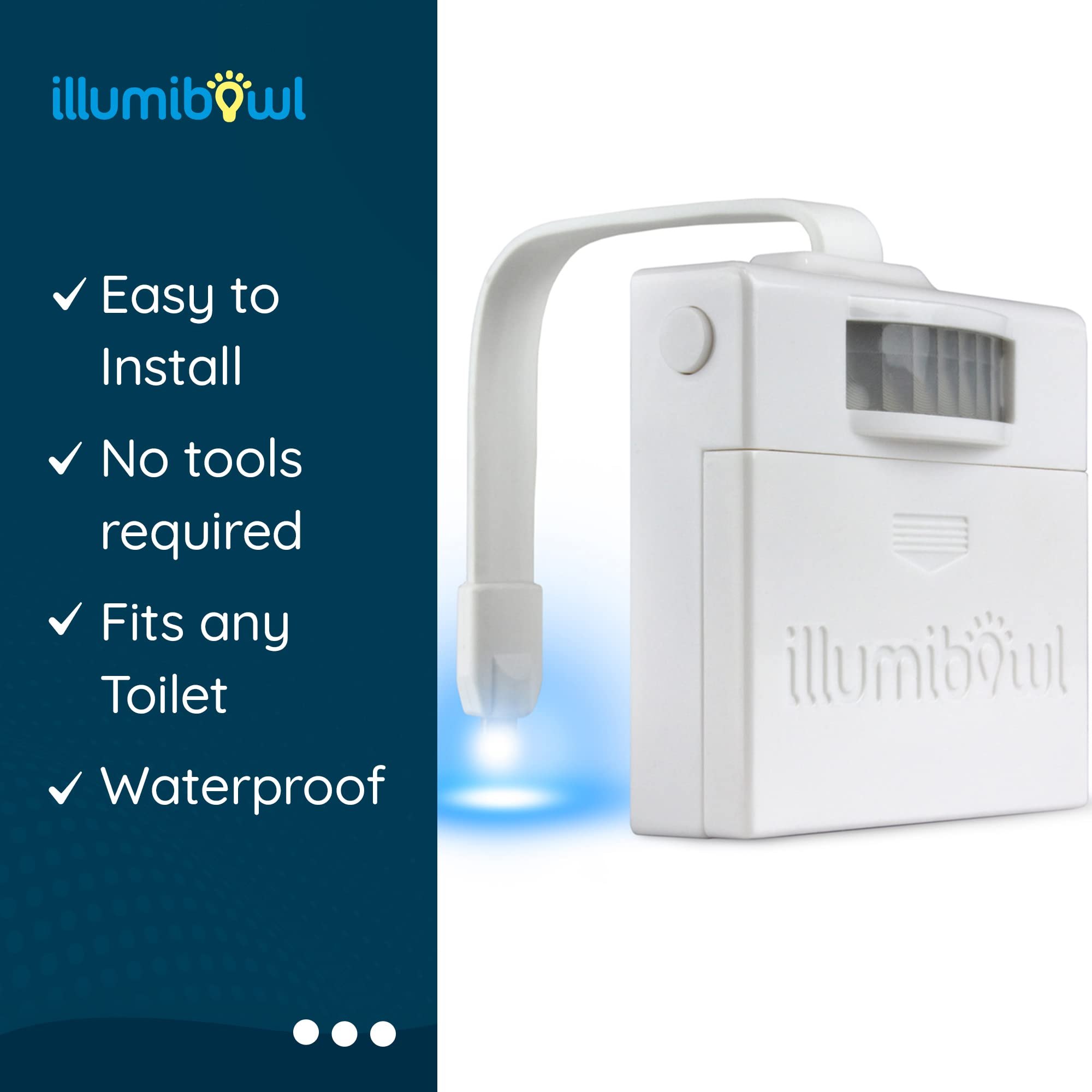 IllumiBowl Toilet Night Light, Motion Sensor, Multi-Color, Battery Powered, Pack of 3, Universal Fit, New Version