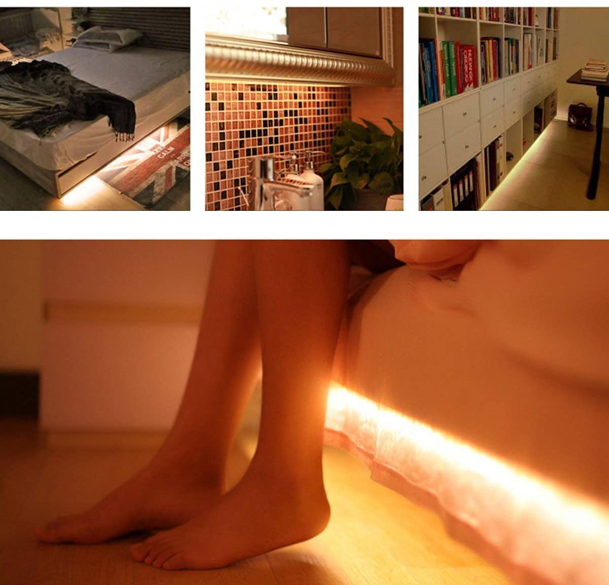 Luxjet 2 Pack Warm White Motion Sensor Led Strip Lights, Rechargeable 3.28Ft For Indoor Use