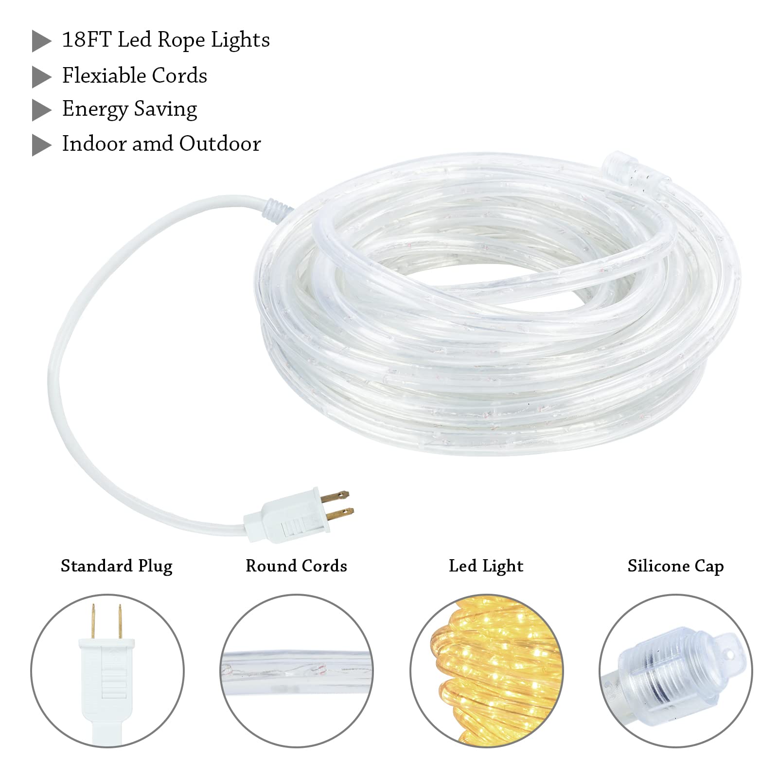 Afirst 18Ft Warm White Led Rope Lights - Waterproof Fairy Lights For Outdoor & Home Decor