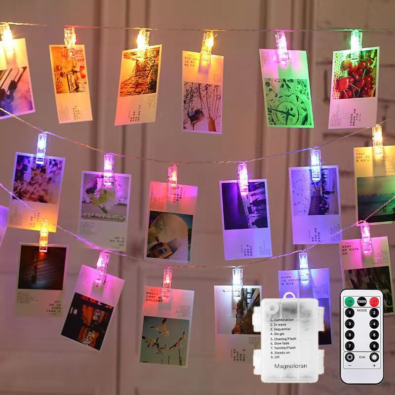 Magnoloran 30 LED Photo Clip String Lights, Remote, 10ft, Multicolor, Model PC023-CO-FBA-1, Battery Operated Fairy Twinkle Lights