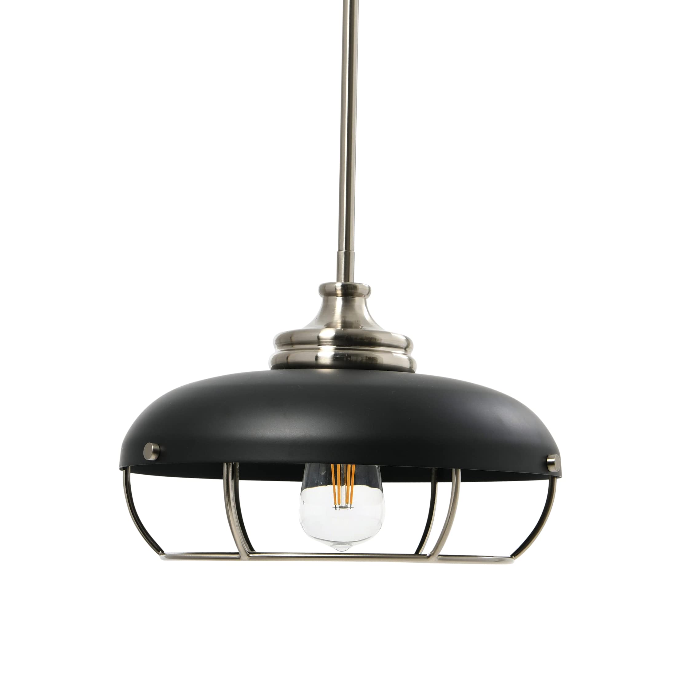 Robert Stevenson Lighting Presley - Caged Dome Metal Ceiling Light, Brushed Nickel and Matte Black