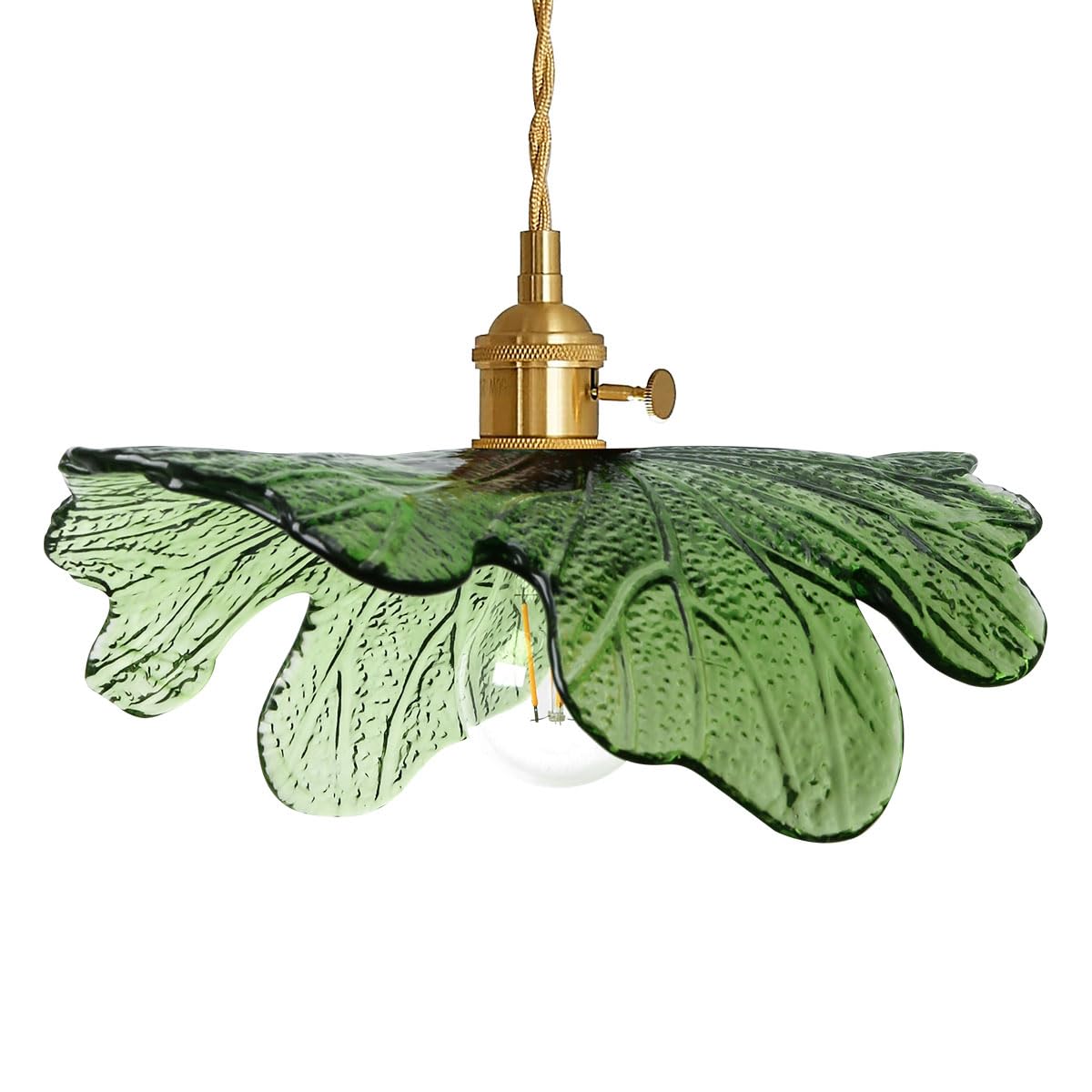 Auwieou Vintage Pendant Lights Green Glass Pendant Lighting Kitchen Island Hand Blown 1-Light Brass Pendant Light Farmhouse Hang