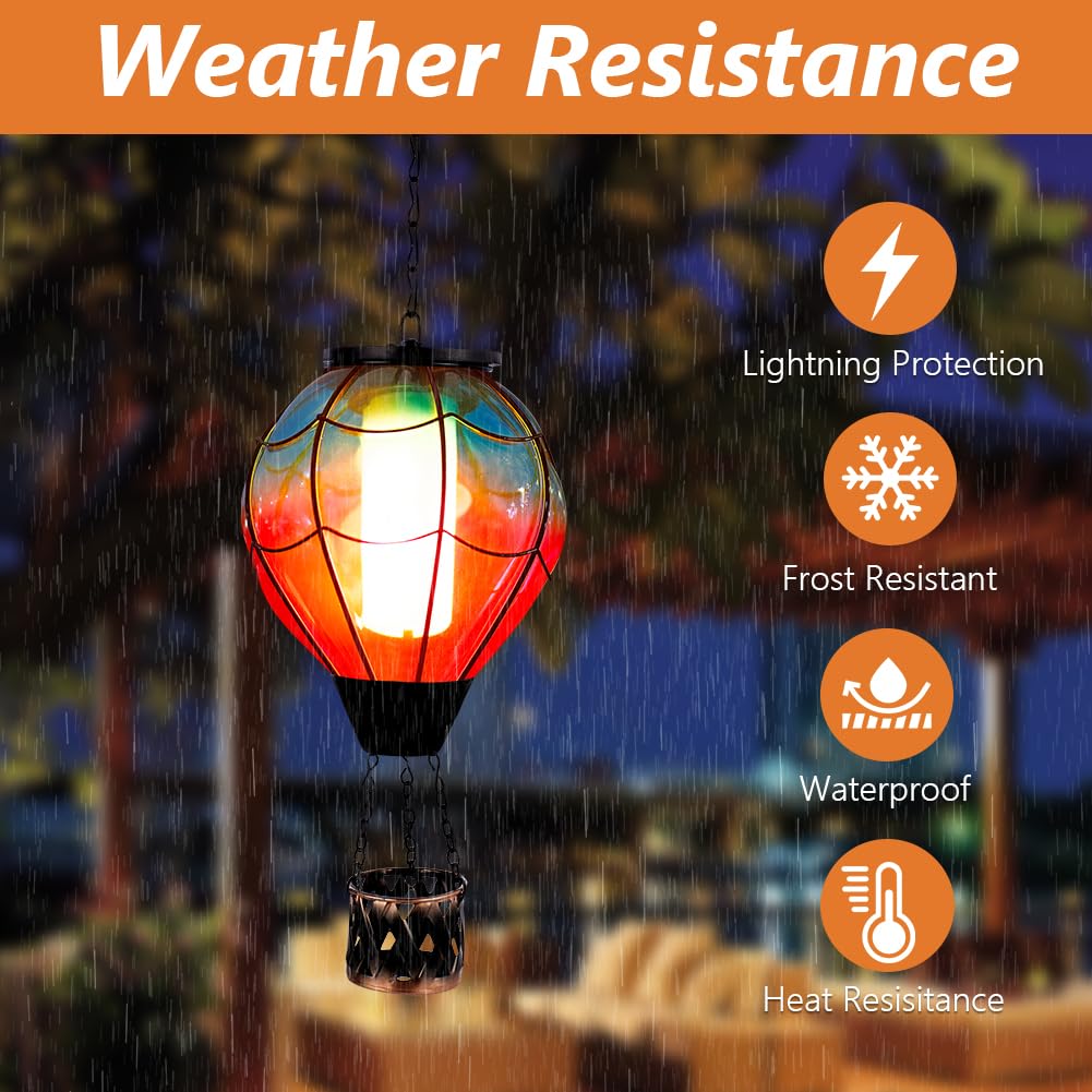 Yelenew Solar Hot Air Balloon Lantern With Flame Flickering Led Glass Hot Air Balloon Solar Lanterns Outdoor Waterproof Hanging